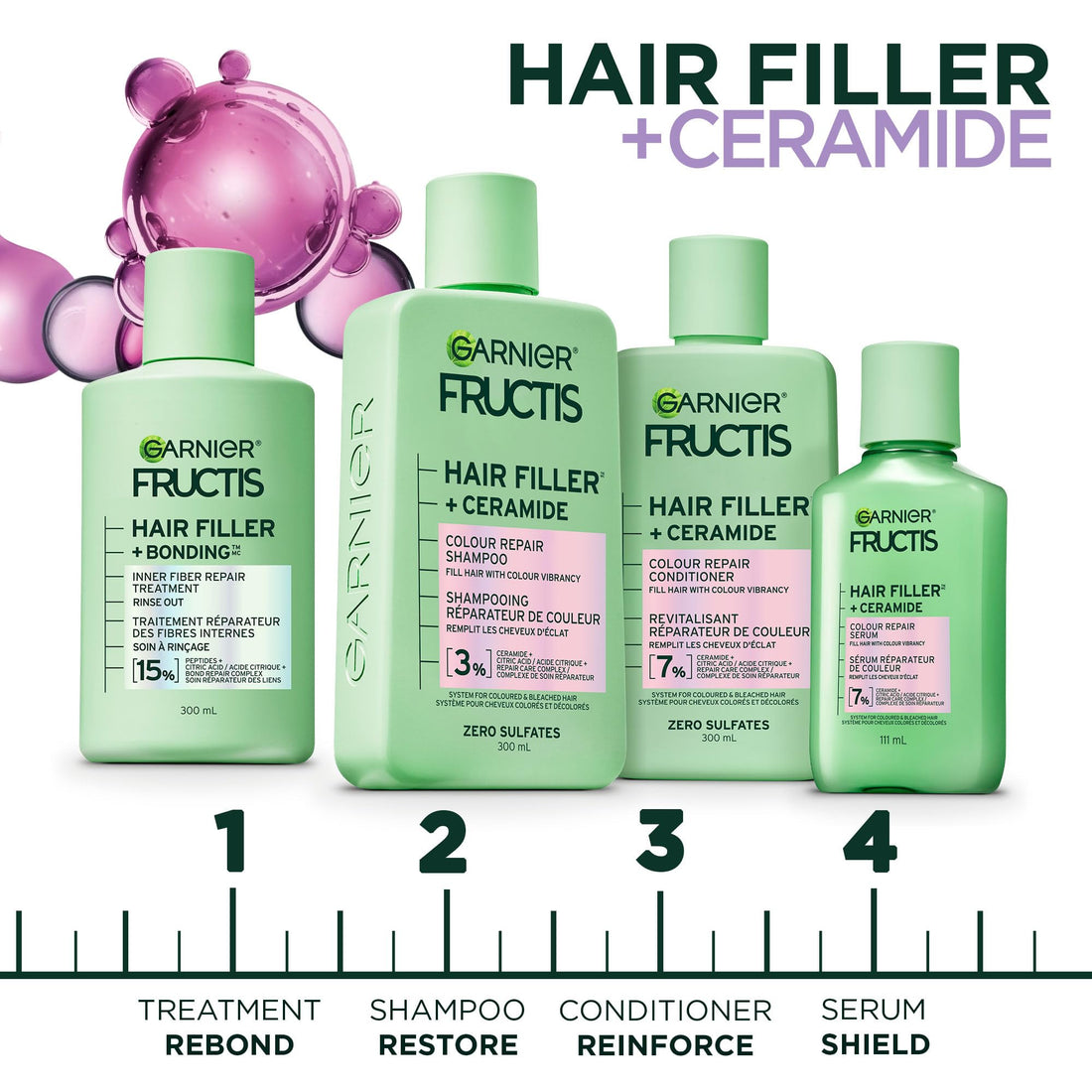Garnier Fructis Hair Filler Color Repair Conditioner with Ceramide, Smoothing & Sulfate Free Conditioner for Colored, Bleached Hair, 10.1 Fl Oz, 1 Count