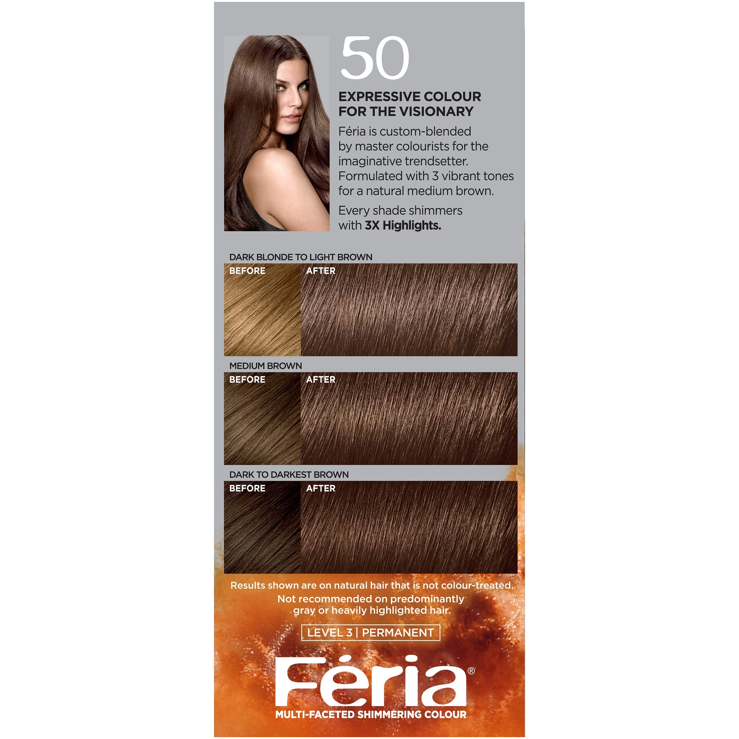 L'Oreal Paris Feria Multi-Faceted Shimmering Colour, Medium Brown [50]