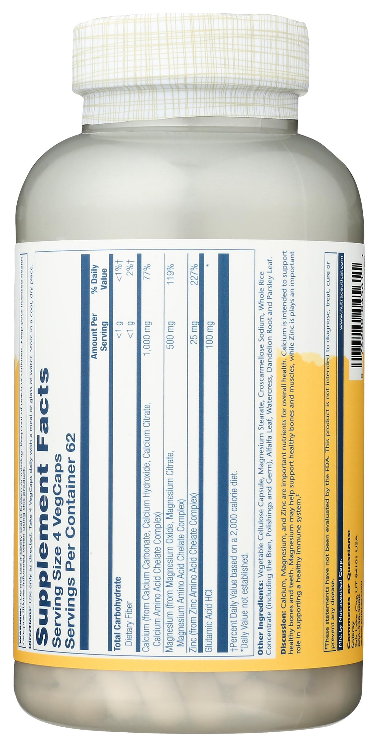 Solaray Calcium, Magnesium, Zinc Capsules, 250 Count