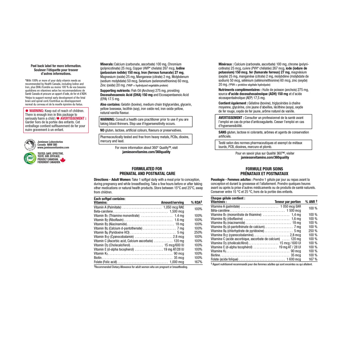 Jamieson PRENATAL Complete Multivitamin with DHA Supplement 60 Softgels