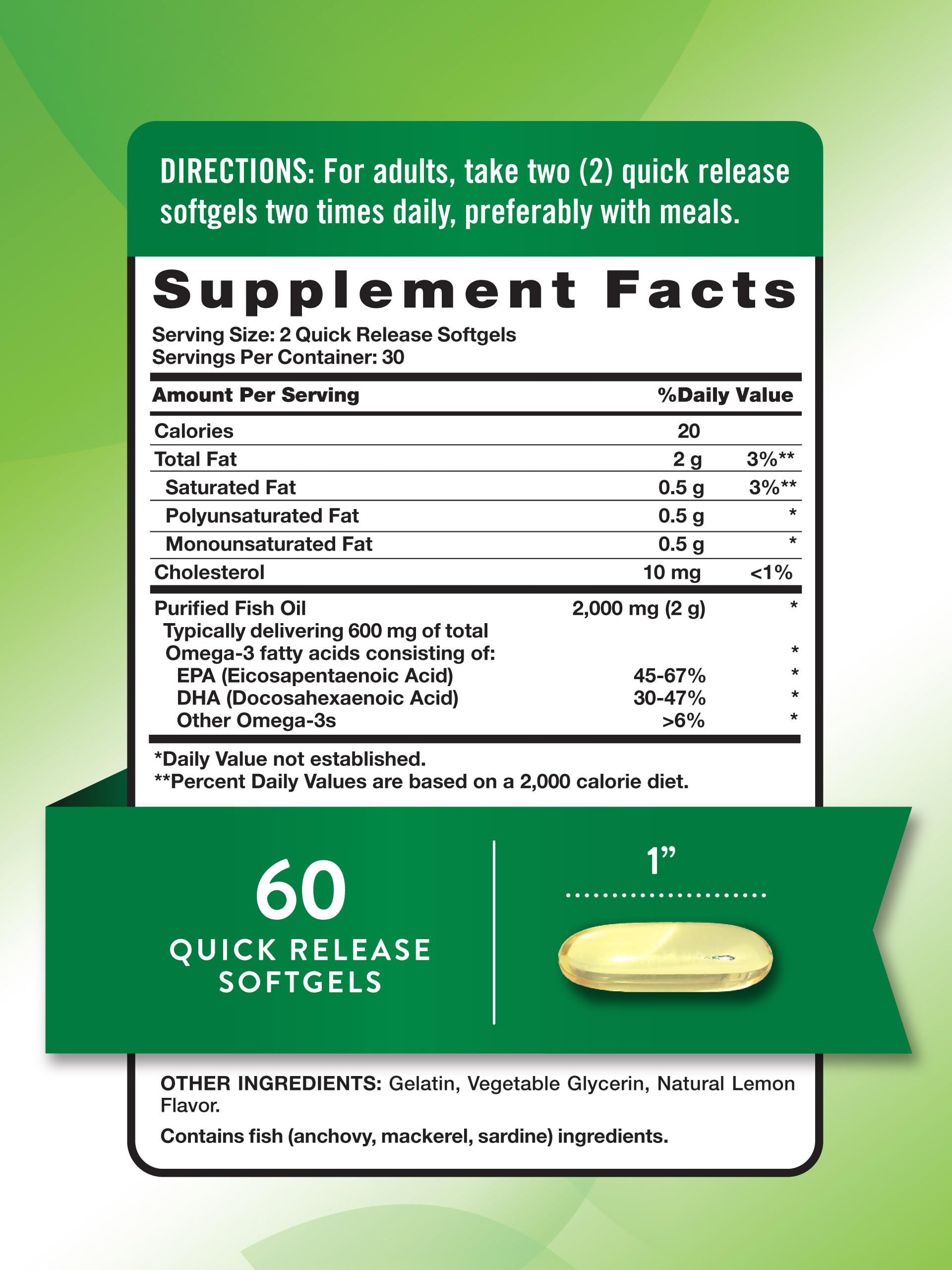 Nature's Truth Fish Oil 2000mg | 60 Softgels | EPA & DHA | 600mg Active Omega-3 | Natural Lemon Flavor | Non-GMO and Gluten Free Supplement
