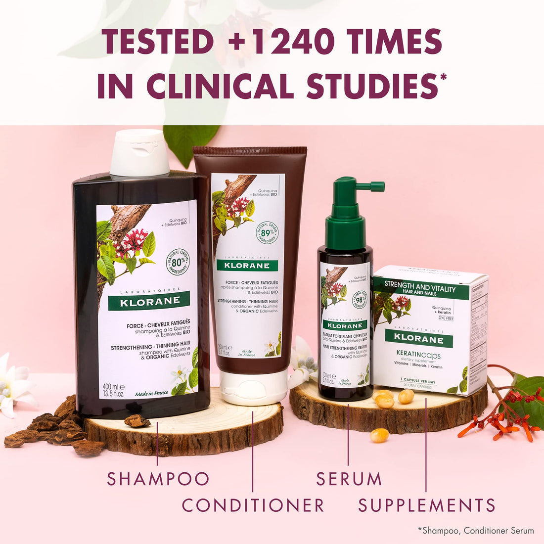 Klorane - Strengthening Shampoo - with Quinine & Edelweiss For Thinning Hair - Support Thicker Hair - Silicone, Paraben & Sulfate Free - 13.5 fl. oz.