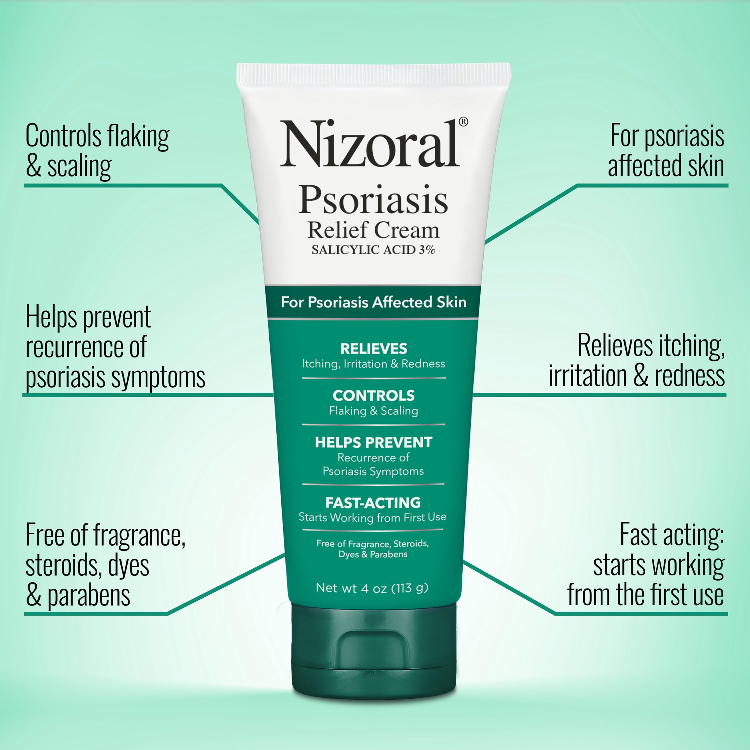 Nizoral Psoriasis Relief Cream- Relieves Itching, Irritation & Redness and Controls Flaking and Scaling with Maximum Strength Medicine (Salicylic Acid 3%), 4 Fl Oz