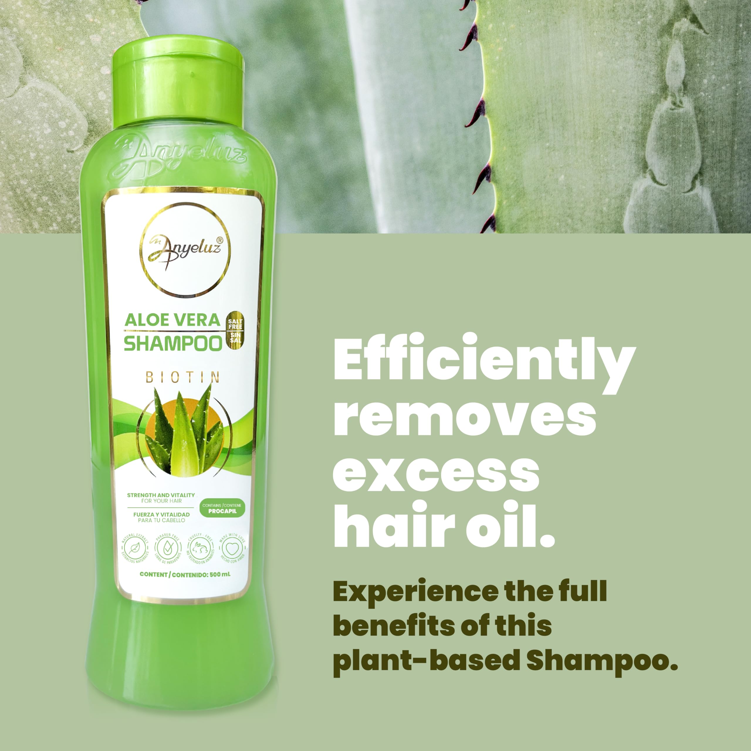 ANYELUZ Aloe Vera Shampoo and Conditioner Set, With Biotin, Provides Strength and Vitality to your Hair, Removes Excess Oil and Residues, for All Hair Types