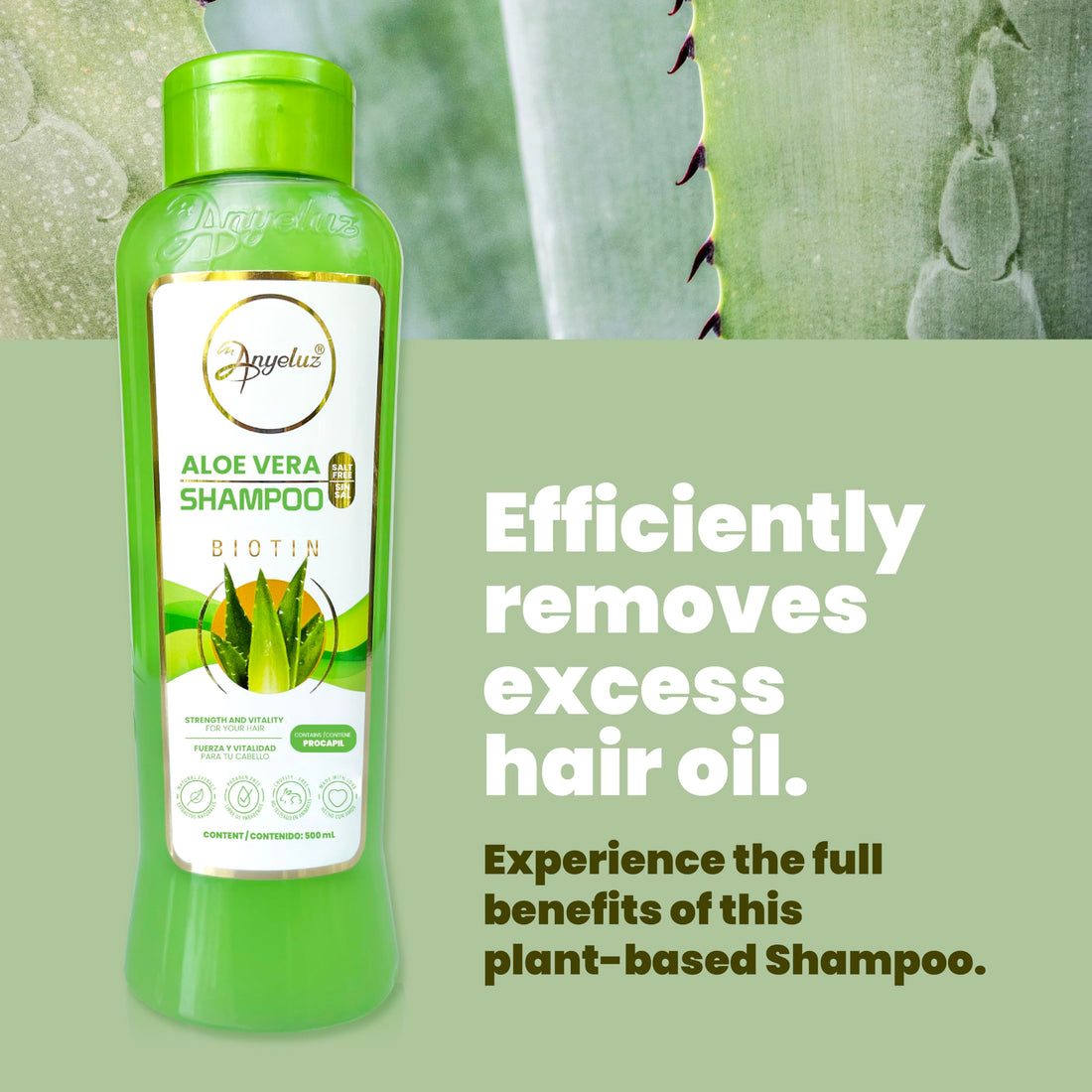 ANYELUZ Aloe Vera Shampoo and Conditioner Set, With Biotin, Provides Strength and Vitality to your Hair, Removes Excess Oil and Residues, for All Hair Types