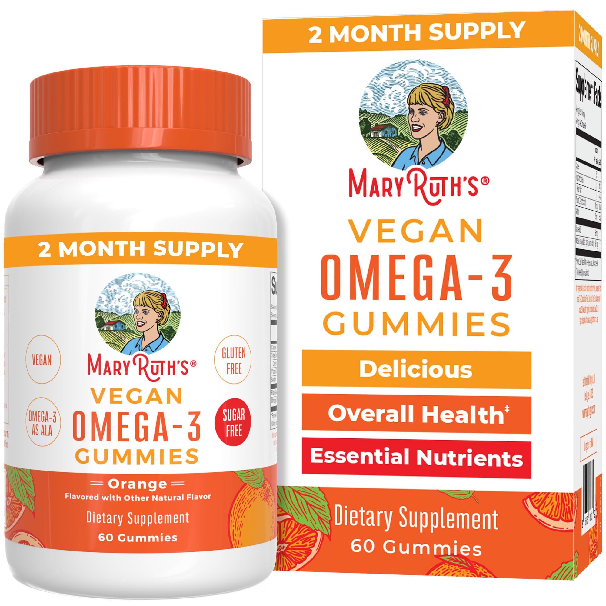 MaryRuth Organics Vegan Omega 3 Gummies for Adults | 2 Month Supply | Sugar Free Supplement with Vitamin C | Flaxseed Oil Immune Support | Overall Wellness | No Fish Taste | 60 Count