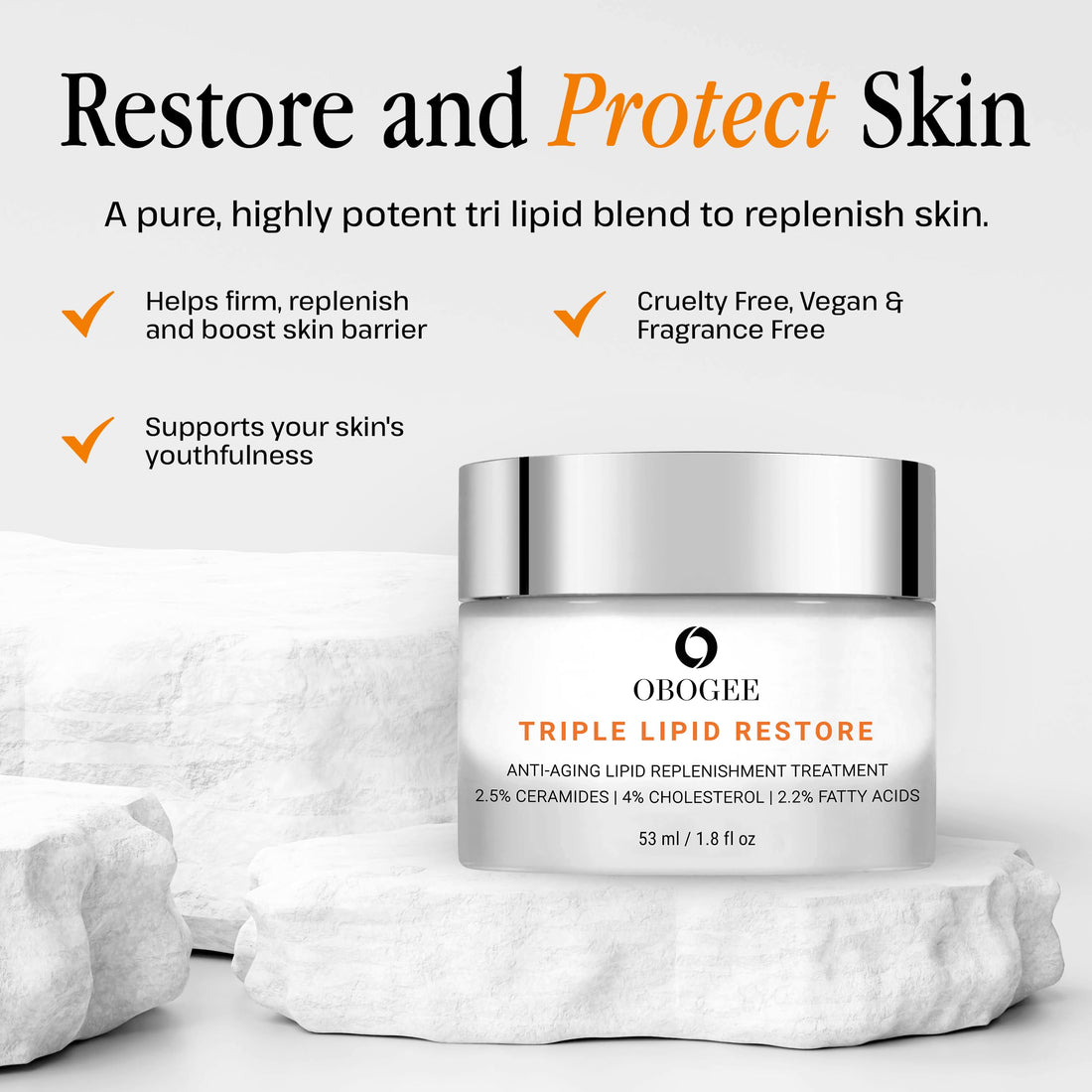 OBOGEE Triple Lipid-Peptide Cream: Enriched with Lipids, Ceramides, Peptides, Hyaluronic Acid, and Fatty Acid for Firming, Anti-Aging and Plumping Face Moisturizer (53 ml /1.8 fl oz)