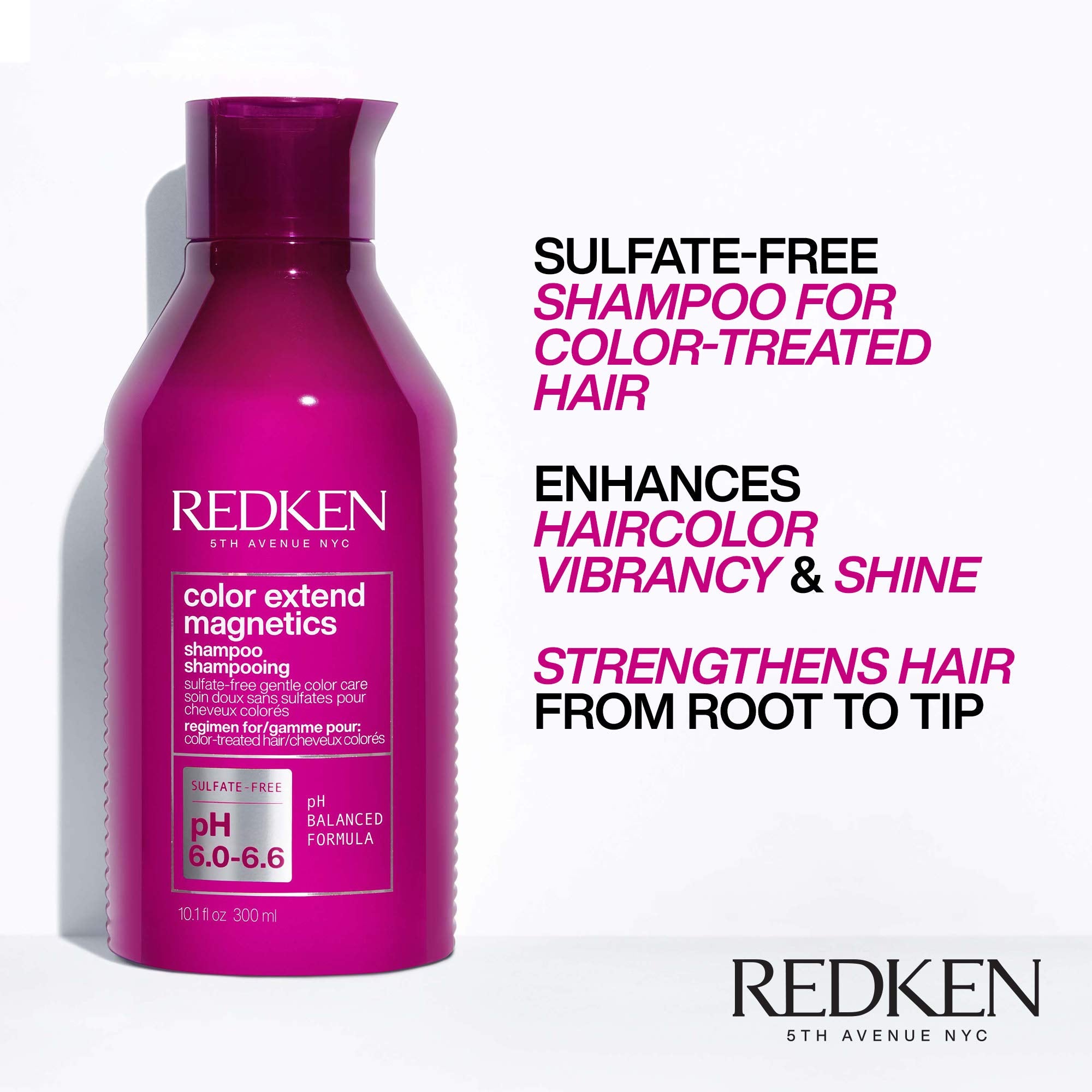 Redken Color Extend Magnetics Shampoo | For Color-Treated Hair | Gently Cleanses & Protects Color | With Amino Acid | Sulfate-Free | 10.1 Fl Oz, 10.1 fl. oz