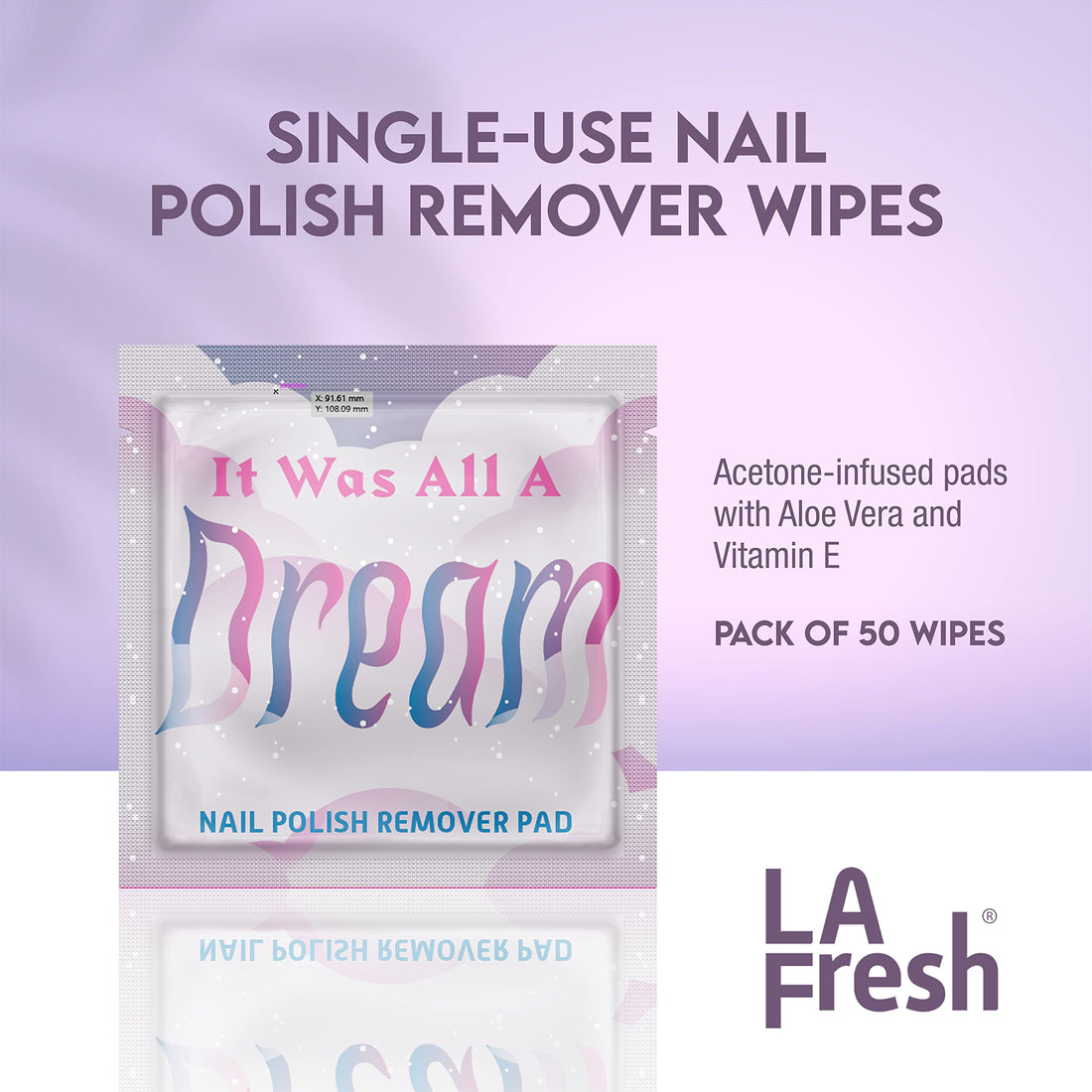 LA Fresh Classic Nail Polish Remover pads, disposable pre-soaked pads in individually sealed packet TSA Pre-approved - Pack of 50 packets