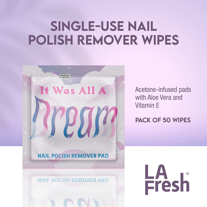 LA Fresh Classic Nail Polish Remover pads, disposable pre-soaked pads in individually sealed packet TSA Pre-approved - Pack of 50 packets