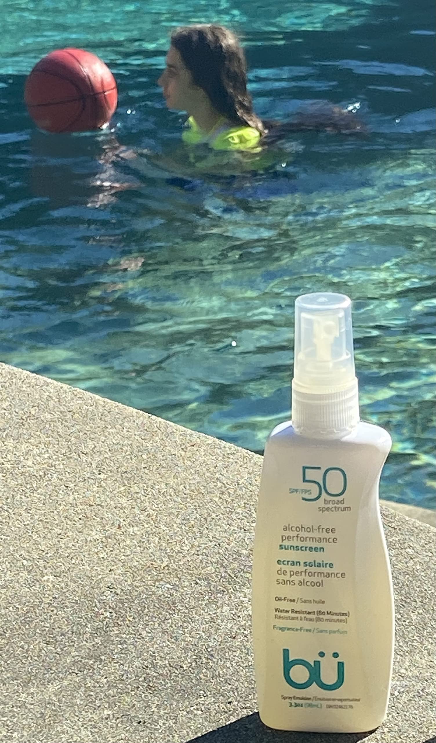 Sunscreen Spray SPF 50 by Bu - Travel Size Organic Biodegradable Sun Block for Sensitive Skin - Oil-Free, Alcohol-Free, Non Comedogenic, Water-Resistant (3.3 Ounce)