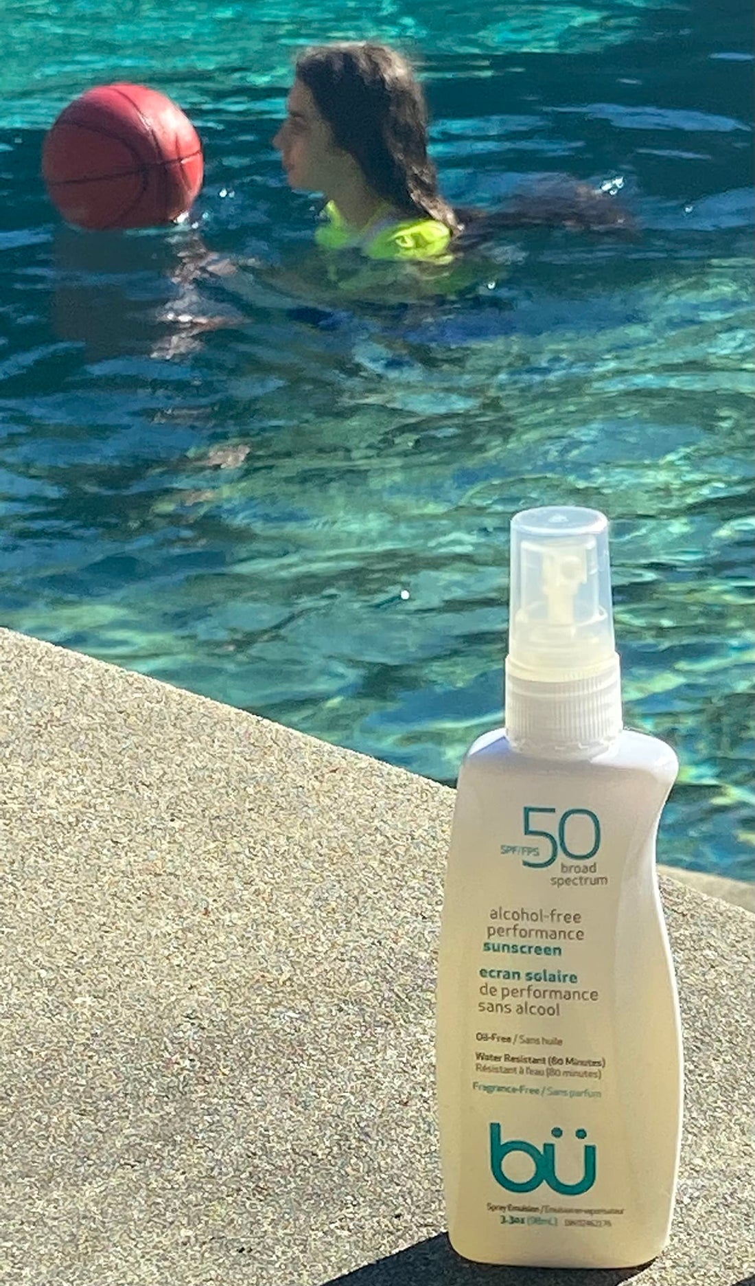Sunscreen Spray SPF 50 by Bu - Travel Size Organic Biodegradable Sun Block for Sensitive Skin - Oil-Free, Alcohol-Free, Non Comedogenic, Water-Resistant (3.3 Ounce)