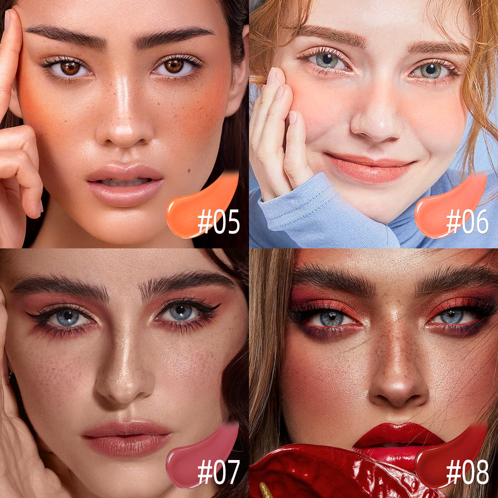 BEFIVECOK Liquid Blush for Cheeks, Soft Cream Blush with Cushion Applicator, Dewy Finish Matte Velvet Texture, High-Pigmented Blendable, Long-Wearing Rubor Makeup | #05 ENERGETIC-Coral Orange