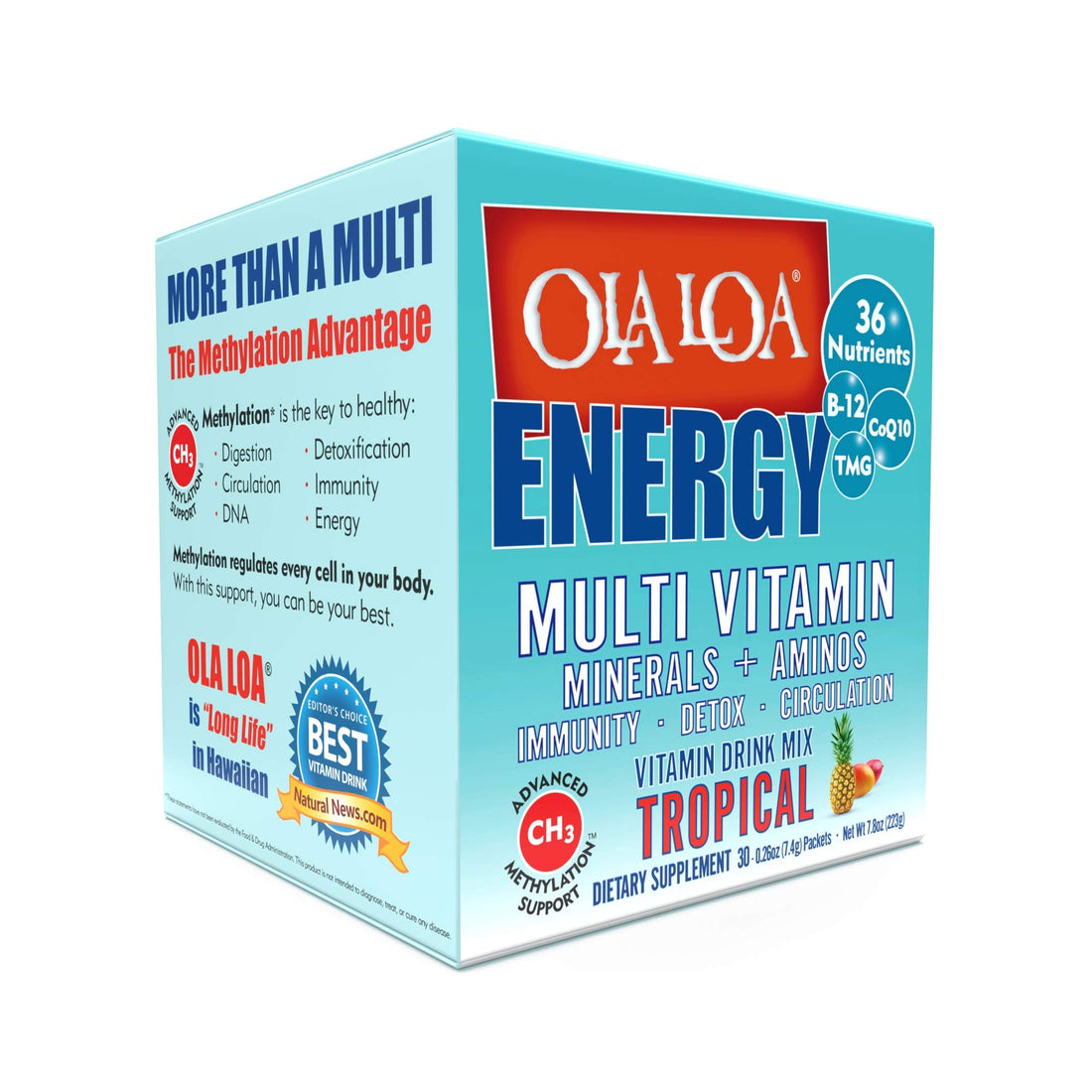 Ola Loa Energy Tropical Multi Vitamin Drink Mix - Amino Energy Powder, Gluten Free, Detox, Dairy Free, Caffeine Free - Drink Your Vitamins for The Rigors of Daily Life - 30 Packets (8.25oz)