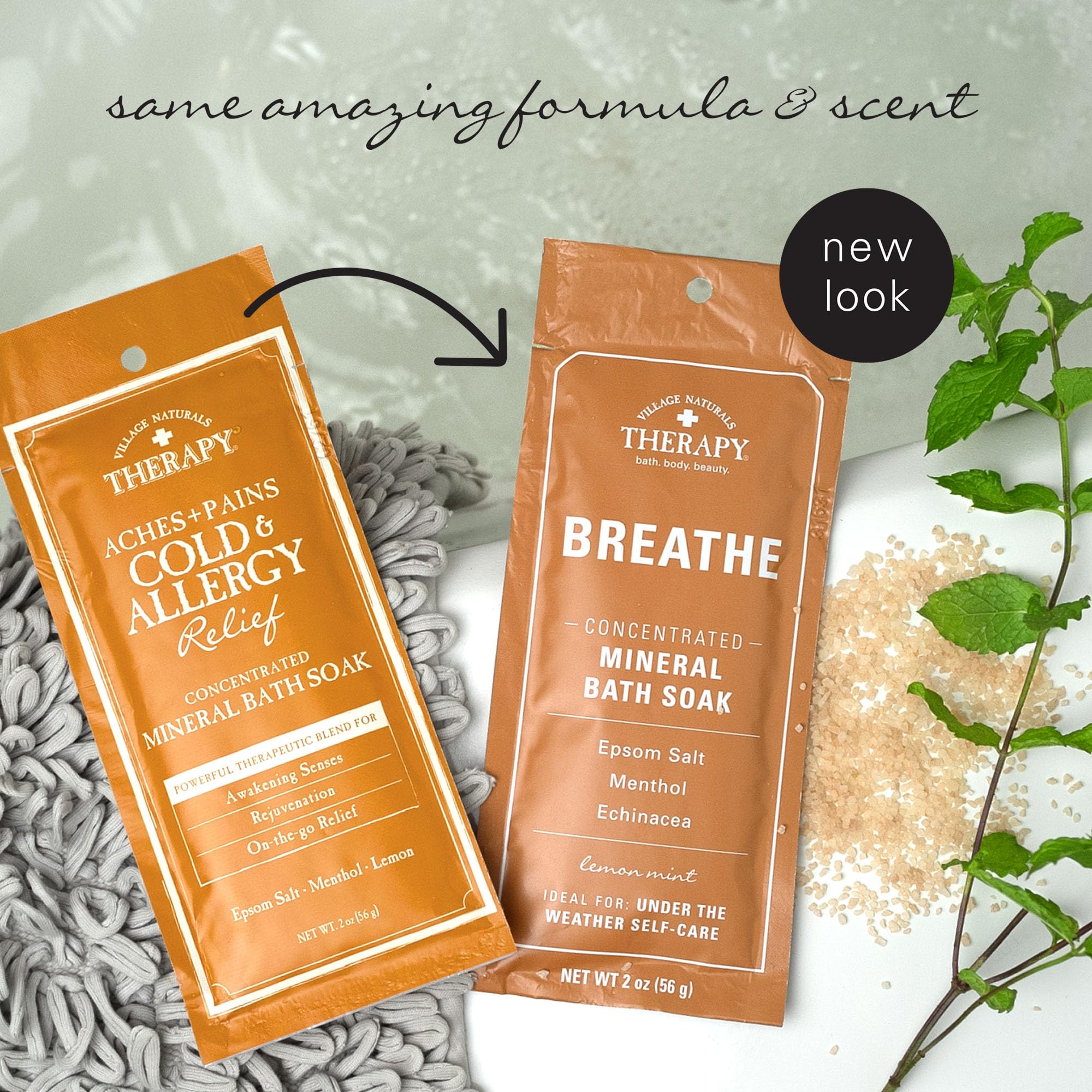 Village Naturals Therapy Breathe Concentrated Mineral Bath Soak, Lemon Mint, 2 Oz, Pack of 12