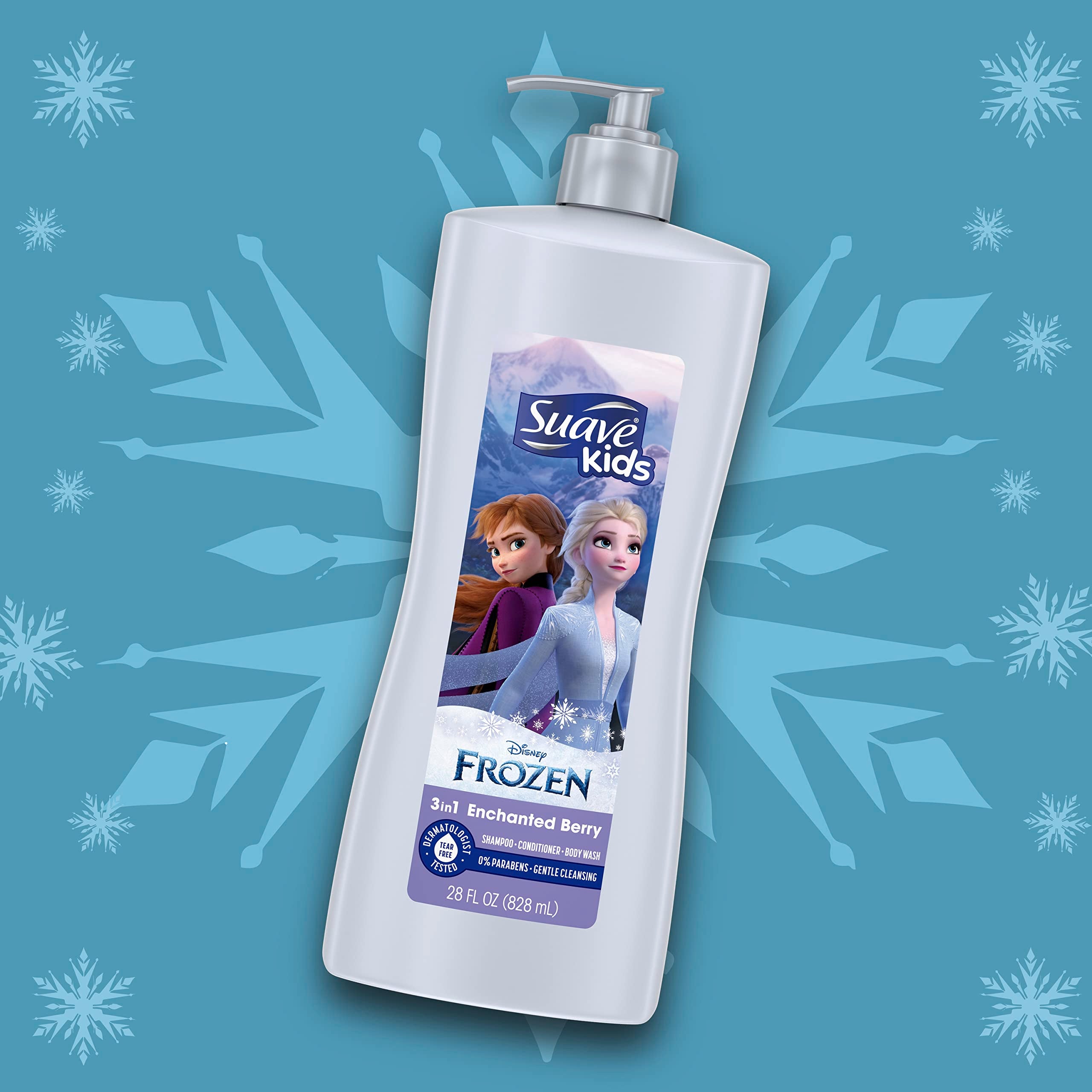 Suave Kids 3 in 1 Enchanted Berry Shampoo, Conditioner, & Body Wash,Dermatologist Tested and Tear-free 28 Oz, (Pack of 4) Packaging may vary