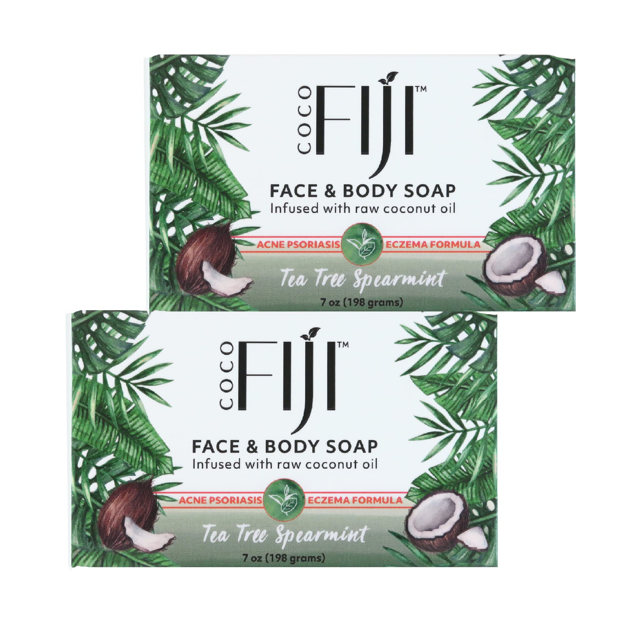 Organic Fiji Coconut Oil Soap, For Face and Body, 100% Certified Organic, Tea Tree Spearmint, 7 Ounce