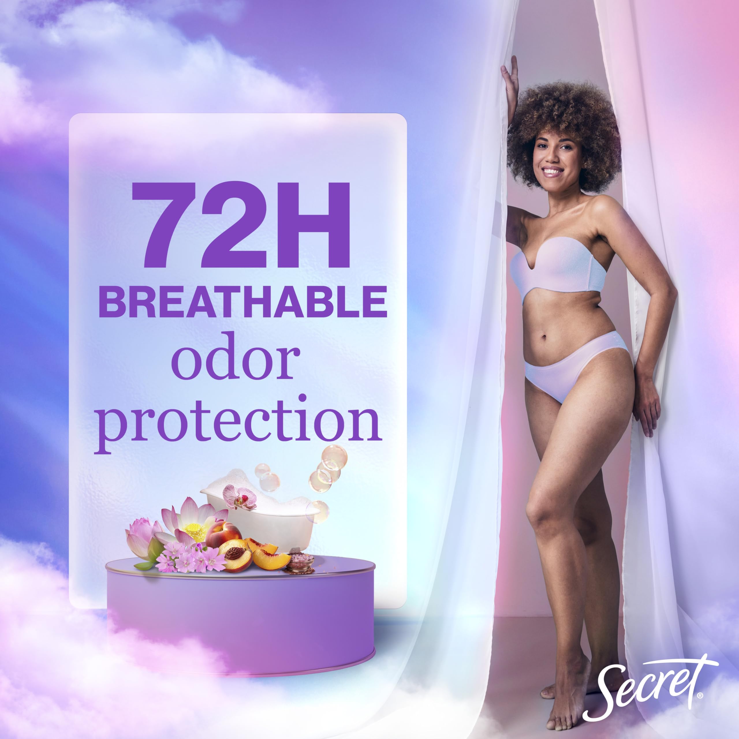 Secret Fresh Antiperspirant Deodorant for Women, 72hr Breathable Sweat & Odor Protection, Instant Freshness & Gentle, PH Balancing Minerals, Invisible Solid, Soapy Bubble Bath Scent, 2.6 oz