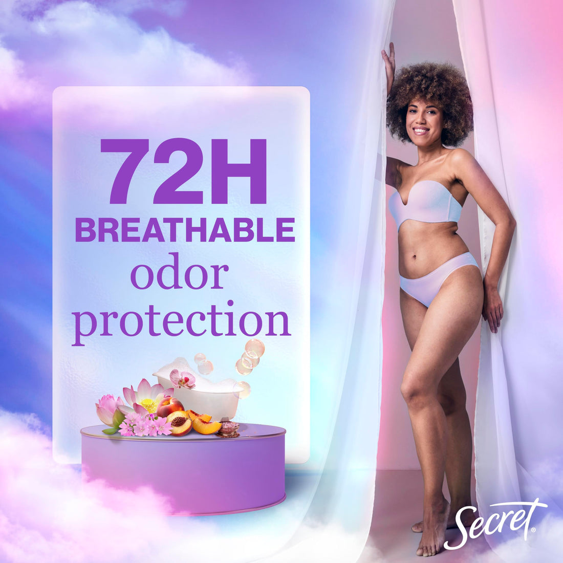 Secret Fresh Antiperspirant Deodorant for Women, 72hr Breathable Sweat & Odor Protection, Instant Freshness & Gentle, PH Balancing Minerals, Invisible Solid, Soapy Bubble Bath Scent, 2.6 oz