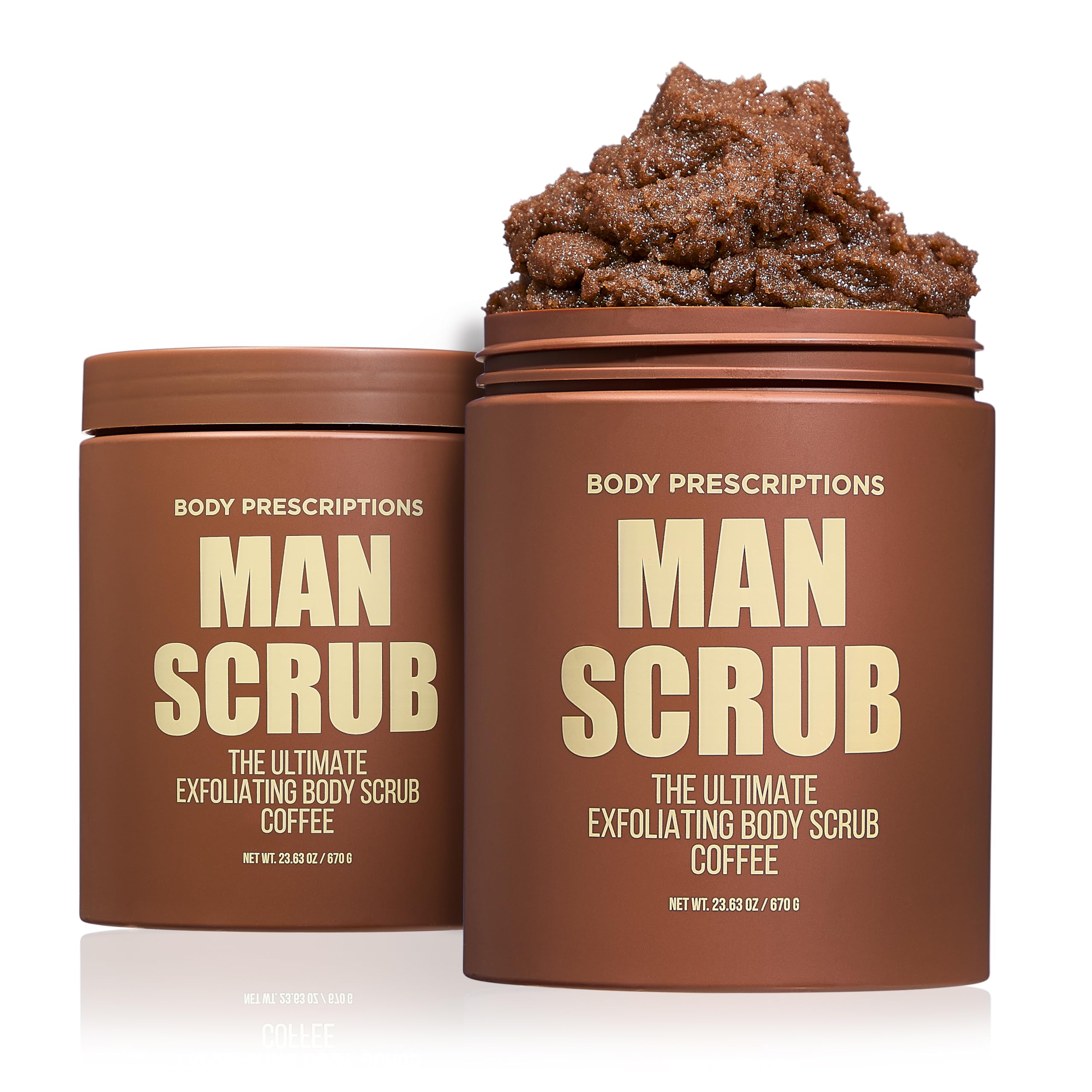 Body Prescriptions Men’s Exfoliating Body Scrub – Ultimate Skin Cleansing Wash in Jar with Twist-Top Lid, For All Skin Types, 21 Ounce (Pack of 2), Coffee