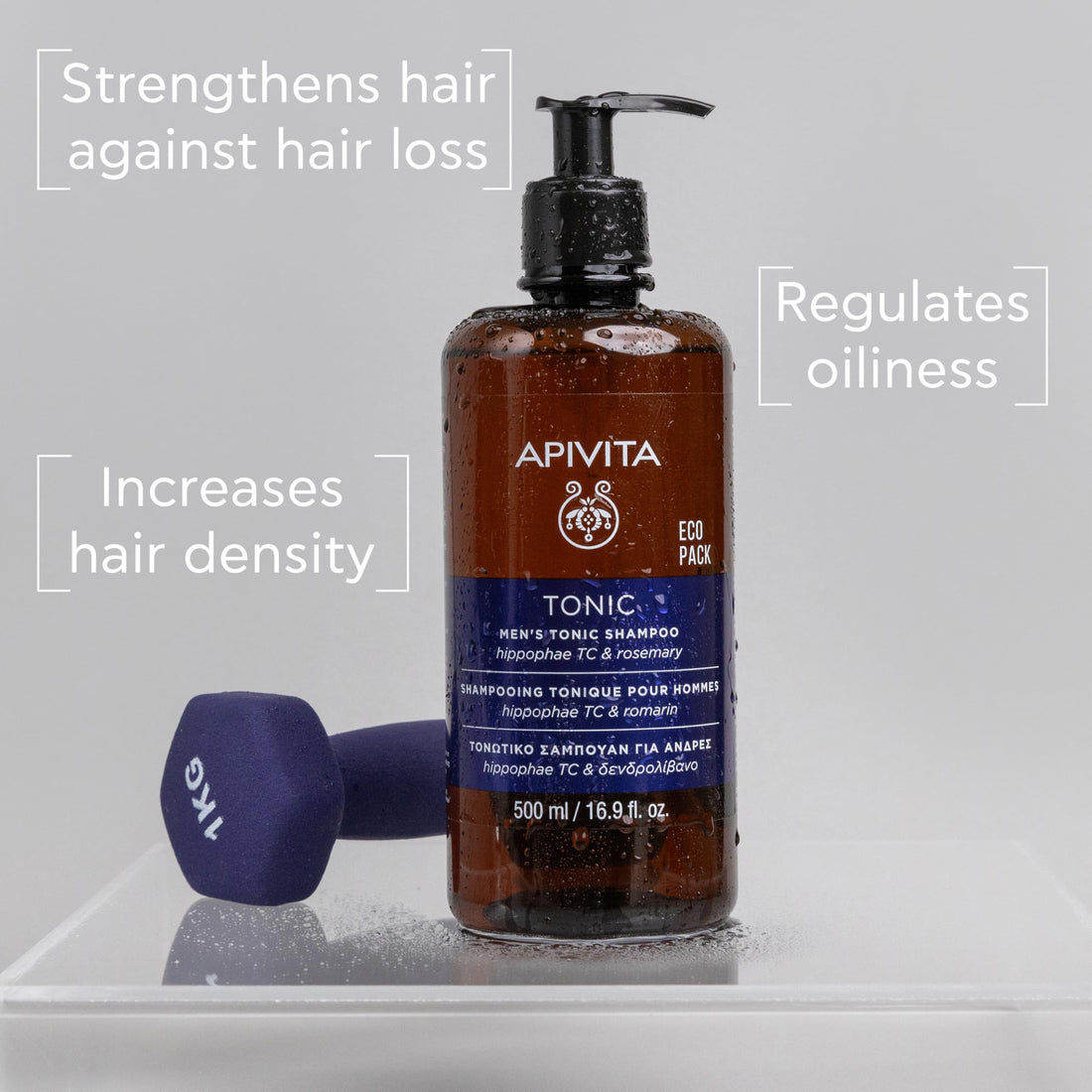 Apivita Tonic Shampoo for Men Thinning Hair 500ml - Natural Hair Strengthening Shampoo with Patented Hippophae Tonic Complex, Rosemary and Propolis - Promotes Healthy Hair Growth, Strengthens