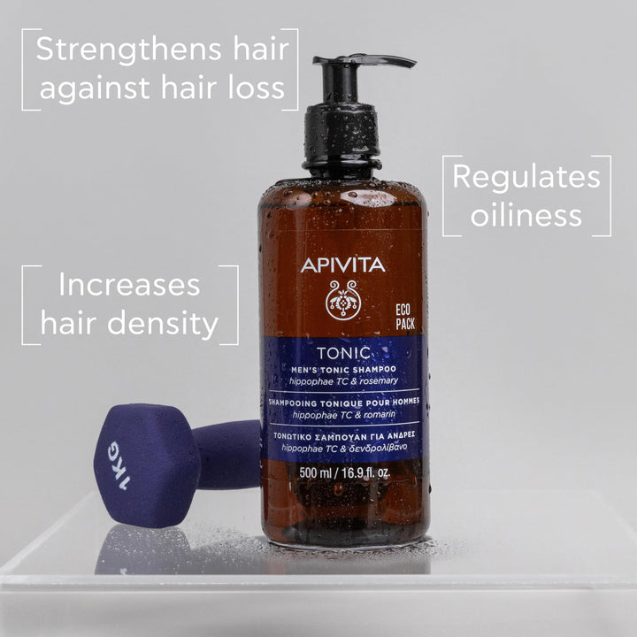 Apivita Tonic Shampoo for Men Thinning Hair 500ml - Natural Hair Strengthening Shampoo with Patented Hippophae Tonic Complex, Rosemary and Propolis - Promotes Healthy Hair Growth, Strengthens