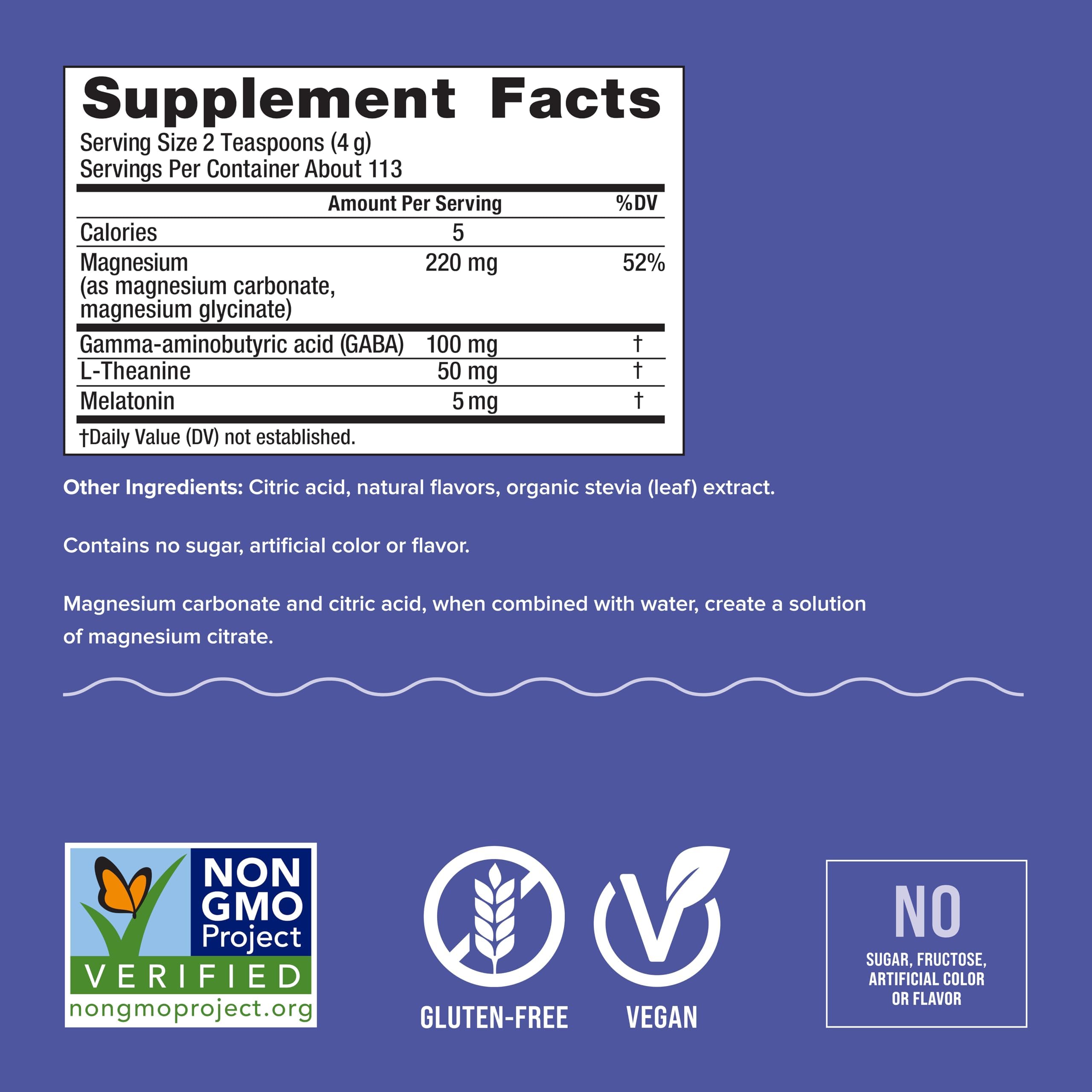 Natural Vitality Calm Sleep, Melatonin & Magnesium Citrate, Sleep Aid Drink Mix, GABA, Aid, Vegan, Gluten Free Non-GMO, Mixed Berry, 16 Oz