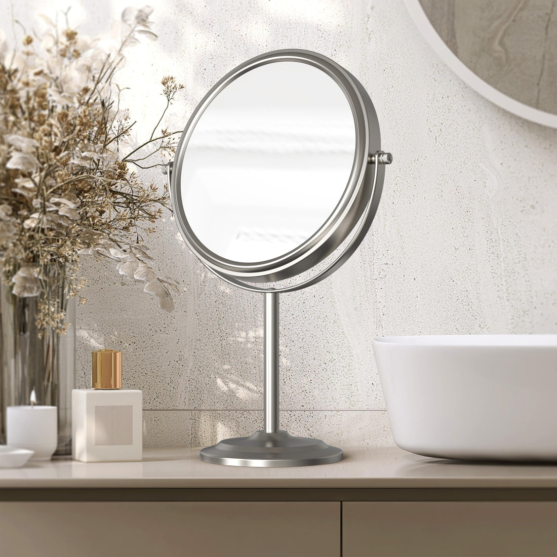Decobros 8 Inch Large Tabletop Two Sided Swivel Vanity Mirror With 7x Magnification, 13 Inch Height