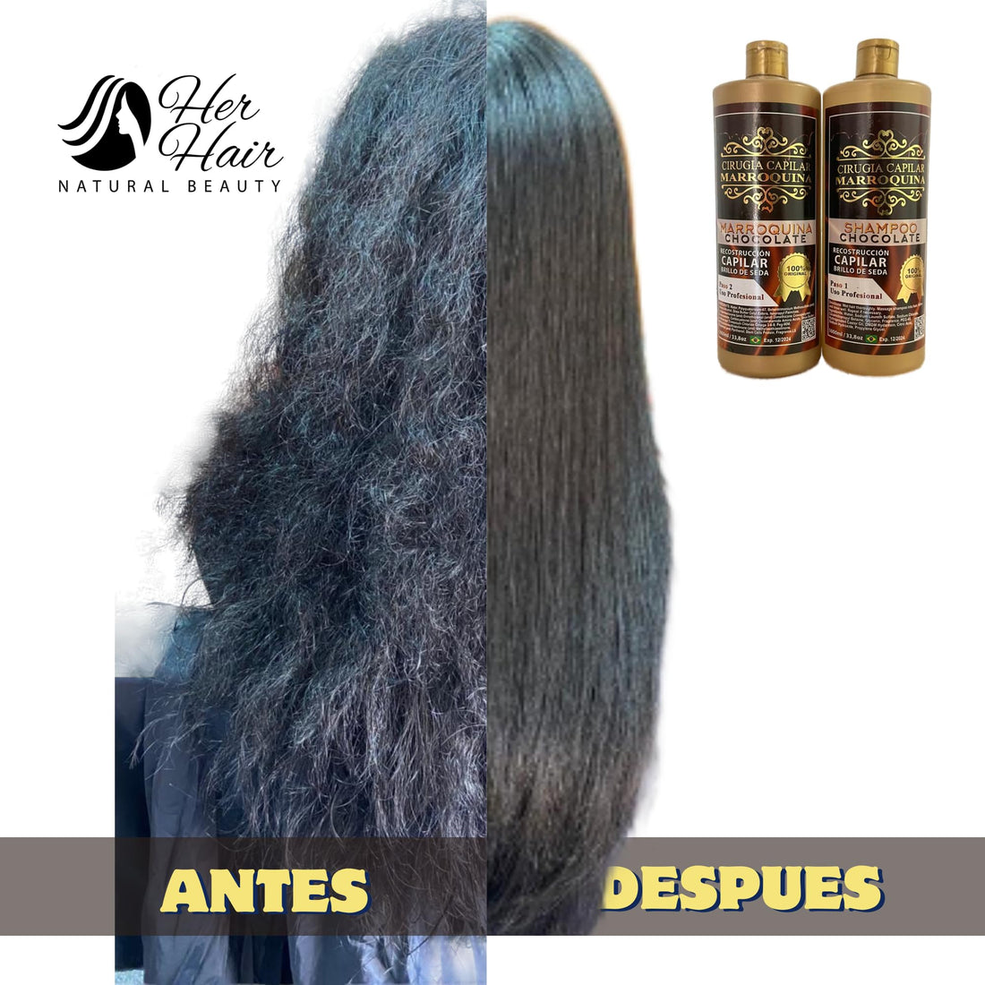 Generic Ciruga Capilar Marroquina Chocolate 33.8 oz, Shampoo Chocolate 33.8 oz - Kit 2 Pasos for Professional Use, Deep Hydration, Control of Waves, Anti-Frizz, Anti-Opacidity, Extreme Shine