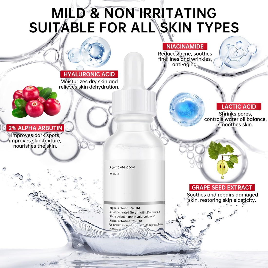Alpha Arbutin 2% Serum For Dark Spots, Alpha Arbutin 2 Ha Serum For Acne, Fine Lines, 2PCS Hyaluronic Acid Serum With Niacinamide For Face, Neck, Shrink Pores, Anti Aging.