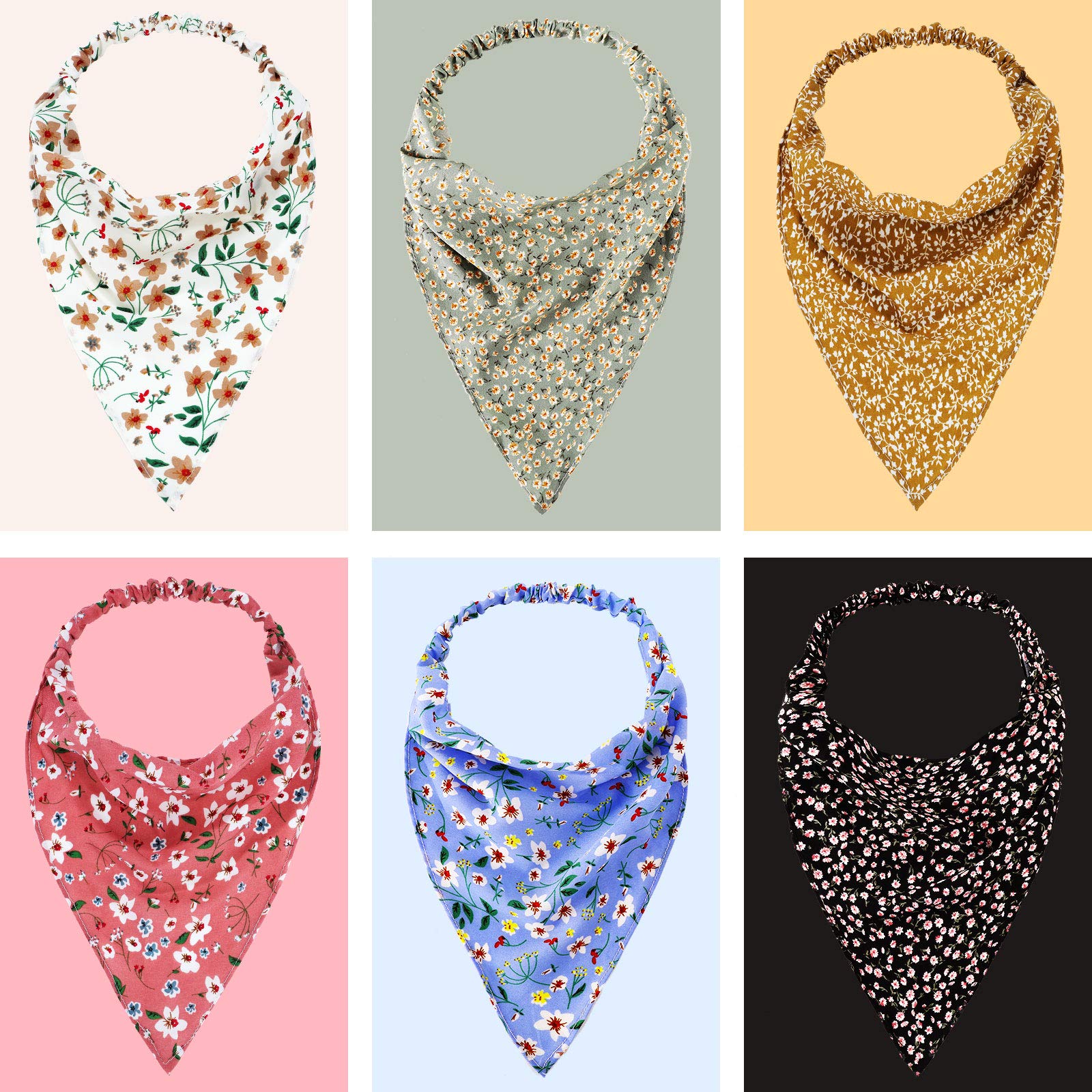 Syhood 6 Pcs Floral Elastic Hair Bandanas Boho Scarf Headband Chiffon Head Kerchief Turban with Hair Clips for Women(Boho Floral Patterns)