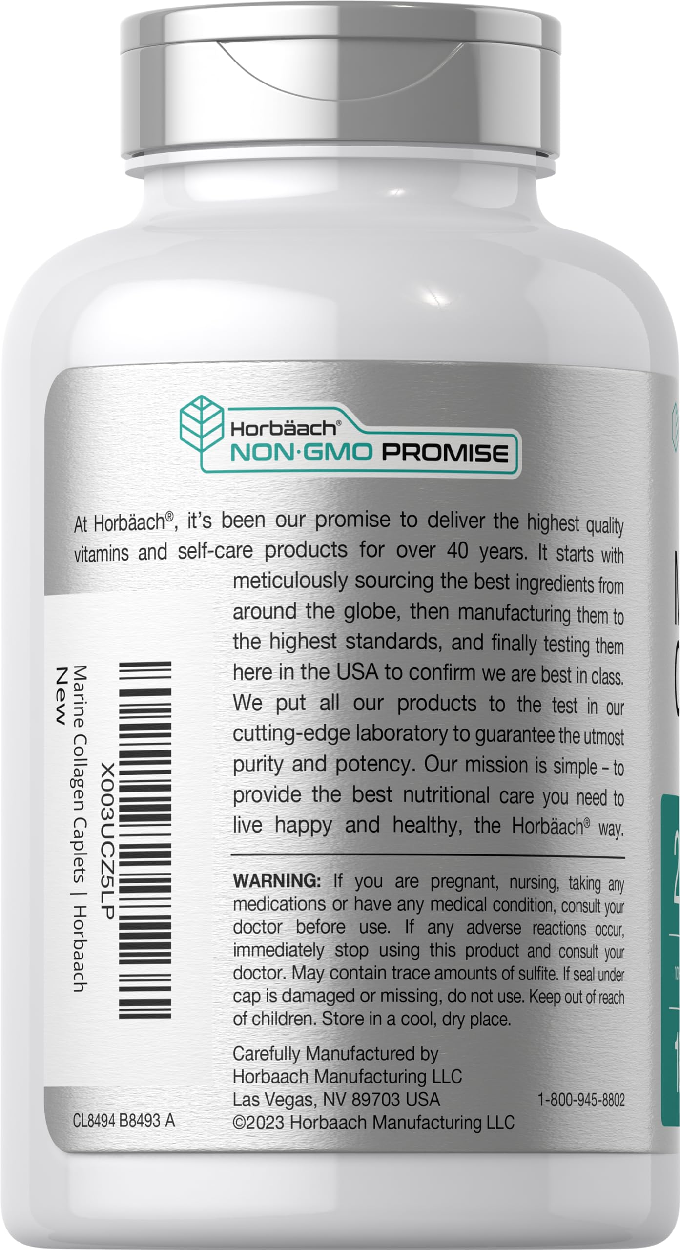 Horbäach Marine Collagen Peptides 2000mg | 180 Caplet Capsules | with Calcium | Non-GMO, Gluten Free Supplement
