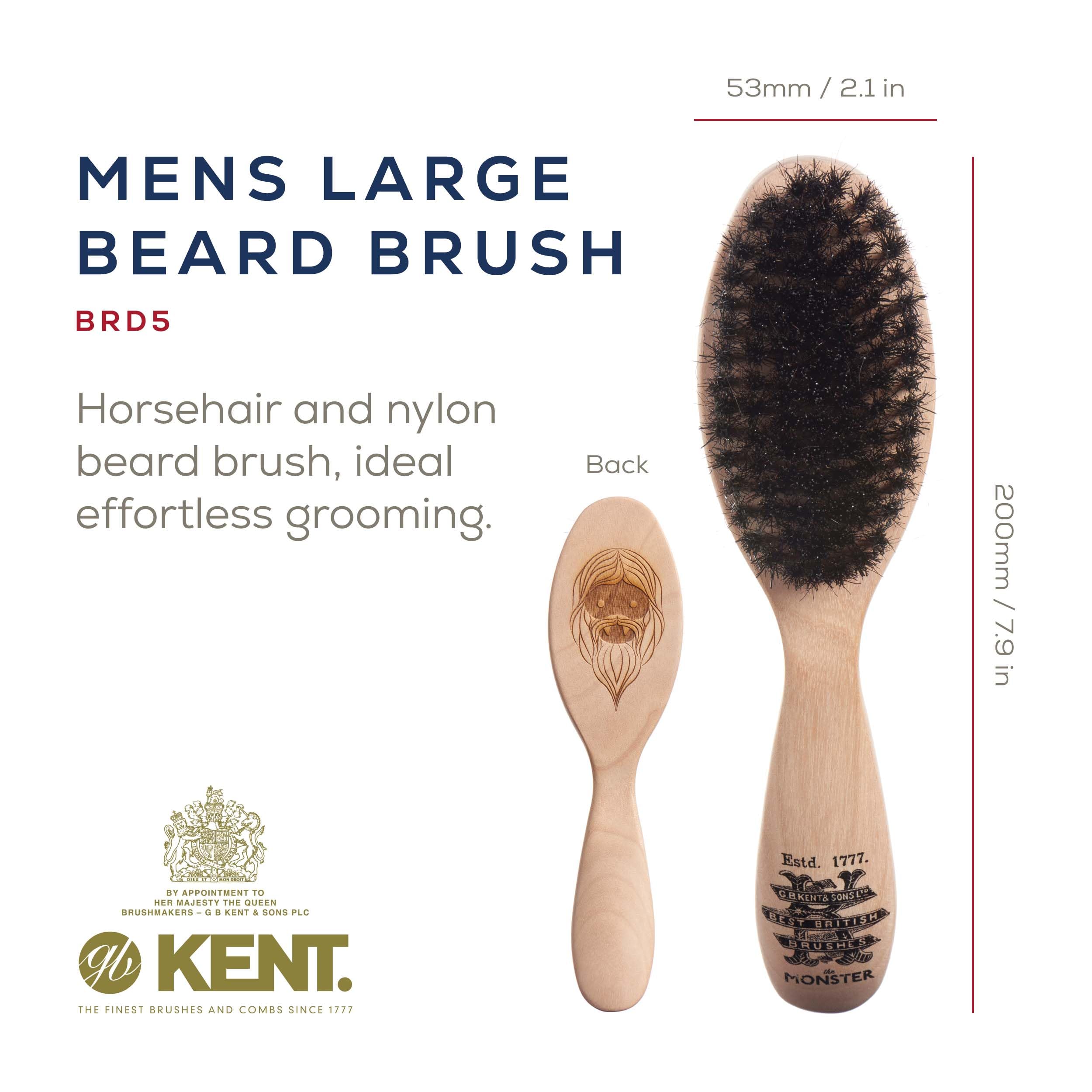 Kent BRD5 Monster Beard Brush - The Softest Men& Mustache and Beard Brush. Hand Blended Horse Hair and Nylon Bristles for Shaping, Grooming and Styling. Perfect Gift for Men. For Home or Travel.