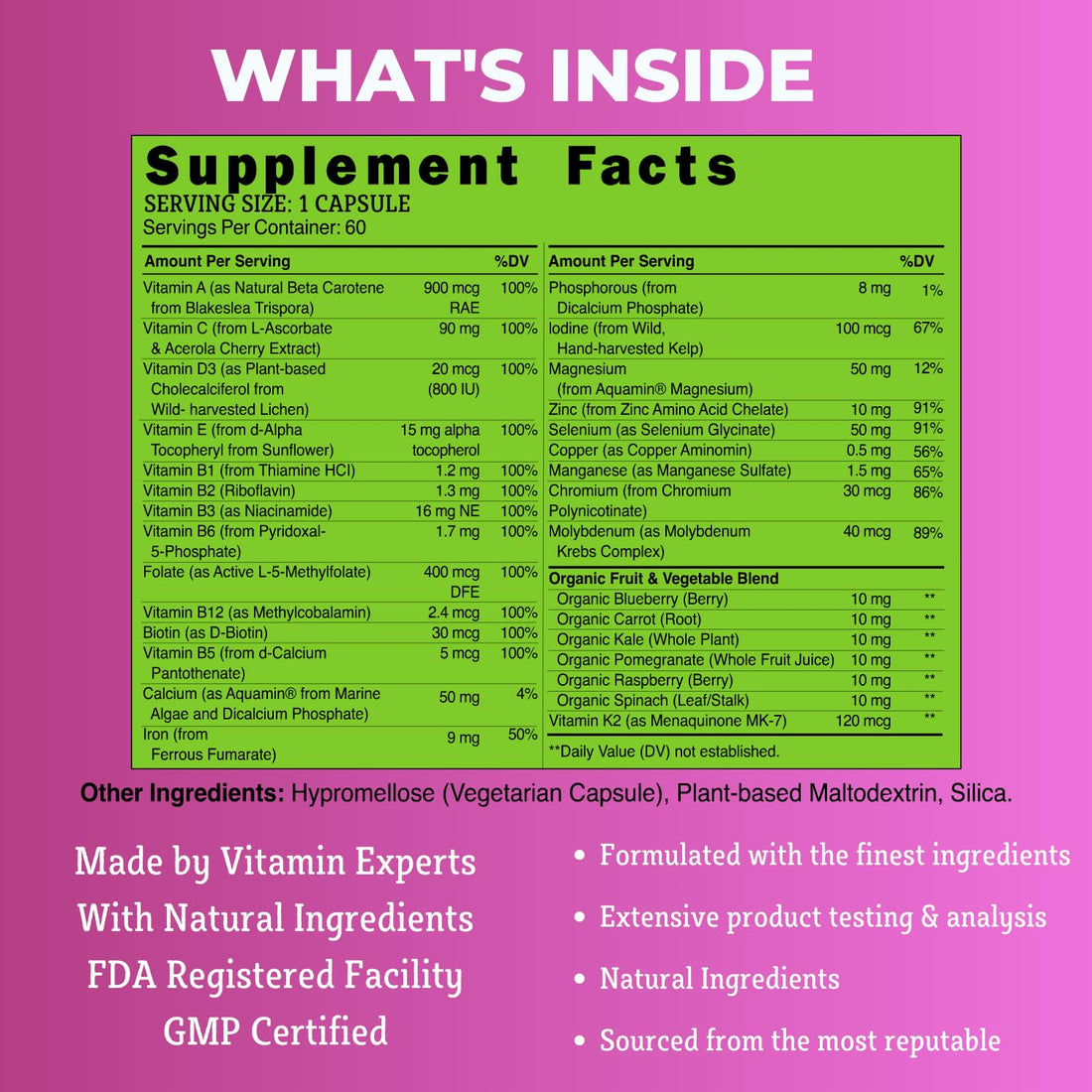 grow vitamin One Daily Multivitamin for Women - Energy Support - Whole Food Supplement to Nourish Hair, Skin, Nails - Non-GMO - No Soy - Gluten Free - 60 Capsules - 2 Month Supply