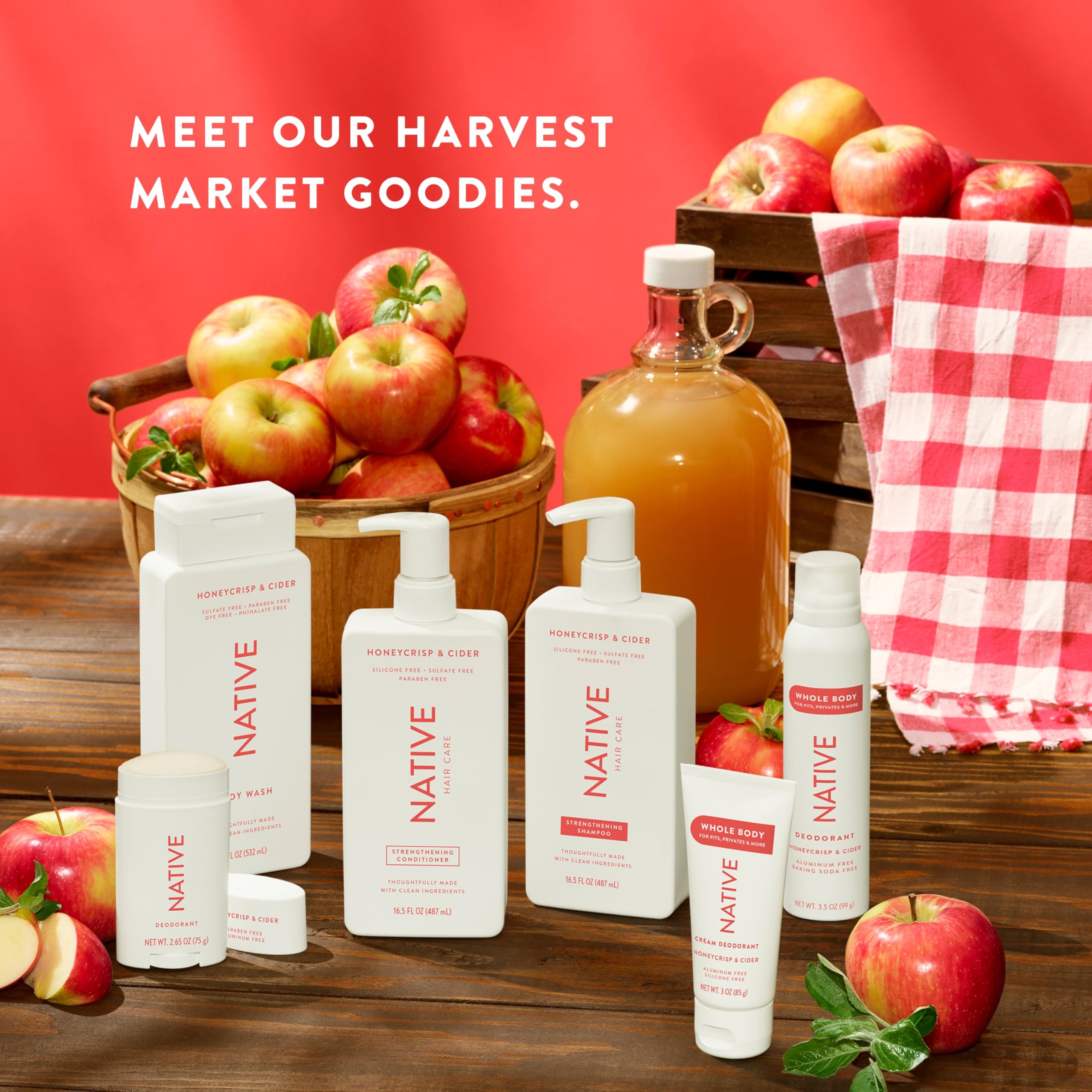 Native Shampoo & Conditioner, Body Wash - Honey Crisp & Cider - Naturally Derived Ingredients, Sulfate-Free, Paraben-Free, Strengthening Hair Care | Fall Seasonal Bundle (51 fl oz Total) - 3 Pk