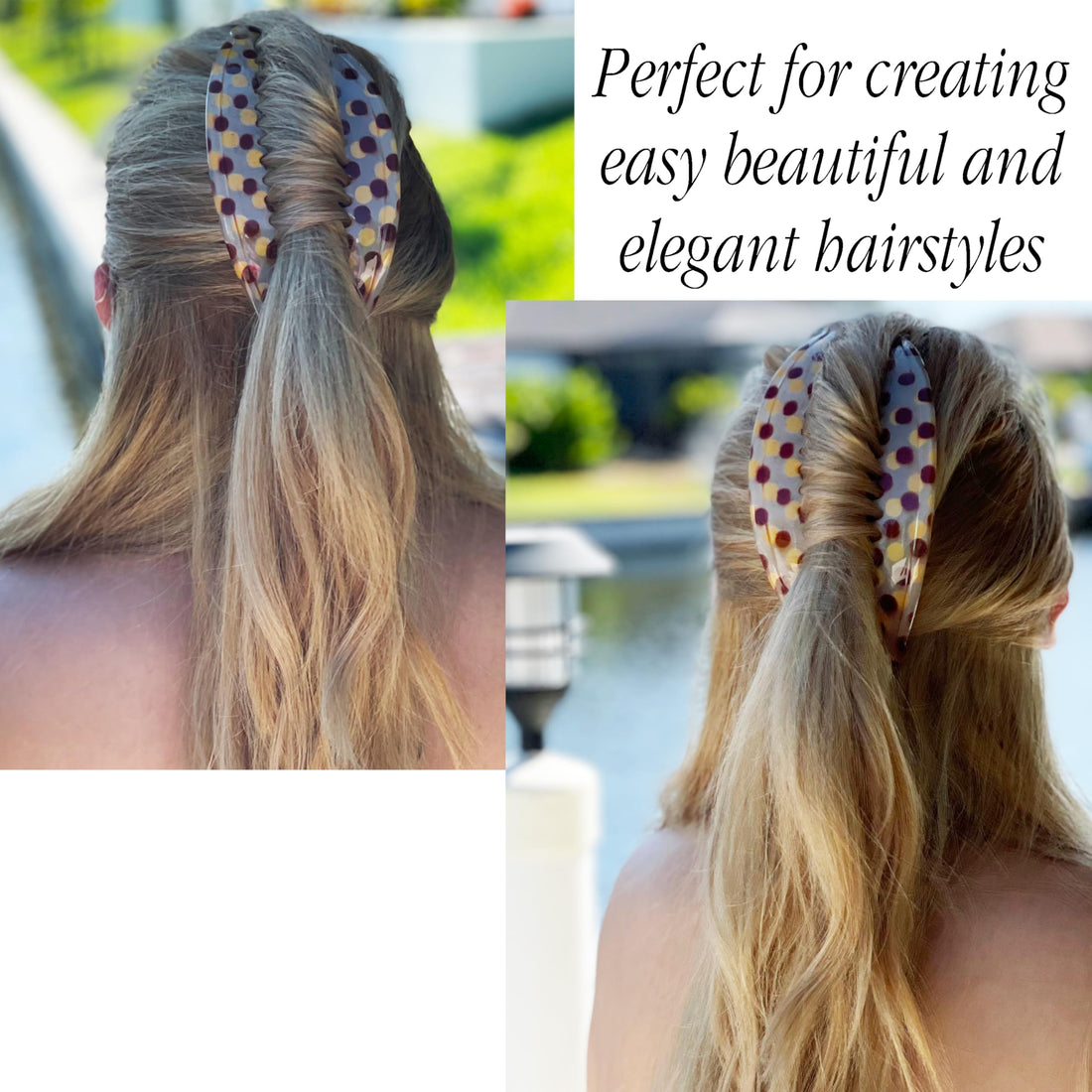 Camila Paris CP1248/2 Set of 2 French Hair Side Combs, Dots Large Interlocking Combs Flexible Durable Strong Hold Hair Clips for Women, No Slip Styling Girls Hair Accessories, Made in France