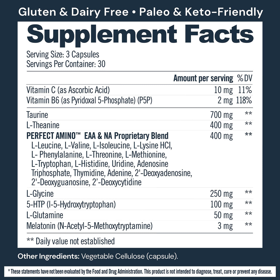 BodyHealth Sleep, Sleep Aid and Supplement for Adults with 3 mg Melatonin, Non-Habit Forming Pills Enhanced with PerfectAmino - 90 Capsules