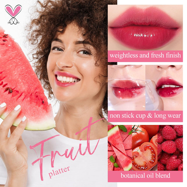 bayfree Lip Tint Stain Set, Korean Water Tint Lightweight Non-sticky, Waterproof Long Lasting Liquid Blush & Lip Stain, Transfer-Proof, Matte Finish Lip Color Makeup (fruit platter)