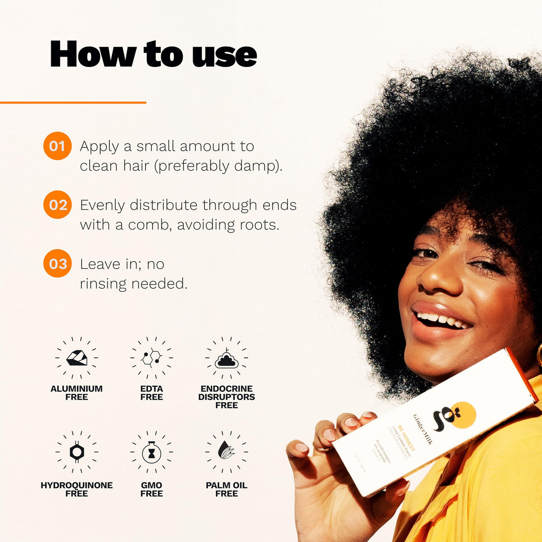 Ginger Milk Leave-in conditioner for all hair types. Frizz Control, Shine-Boosting, Deep Hydration, Lightweight, Vegan, and Sulfate-Free | BE HONEST (4 fl oz.)