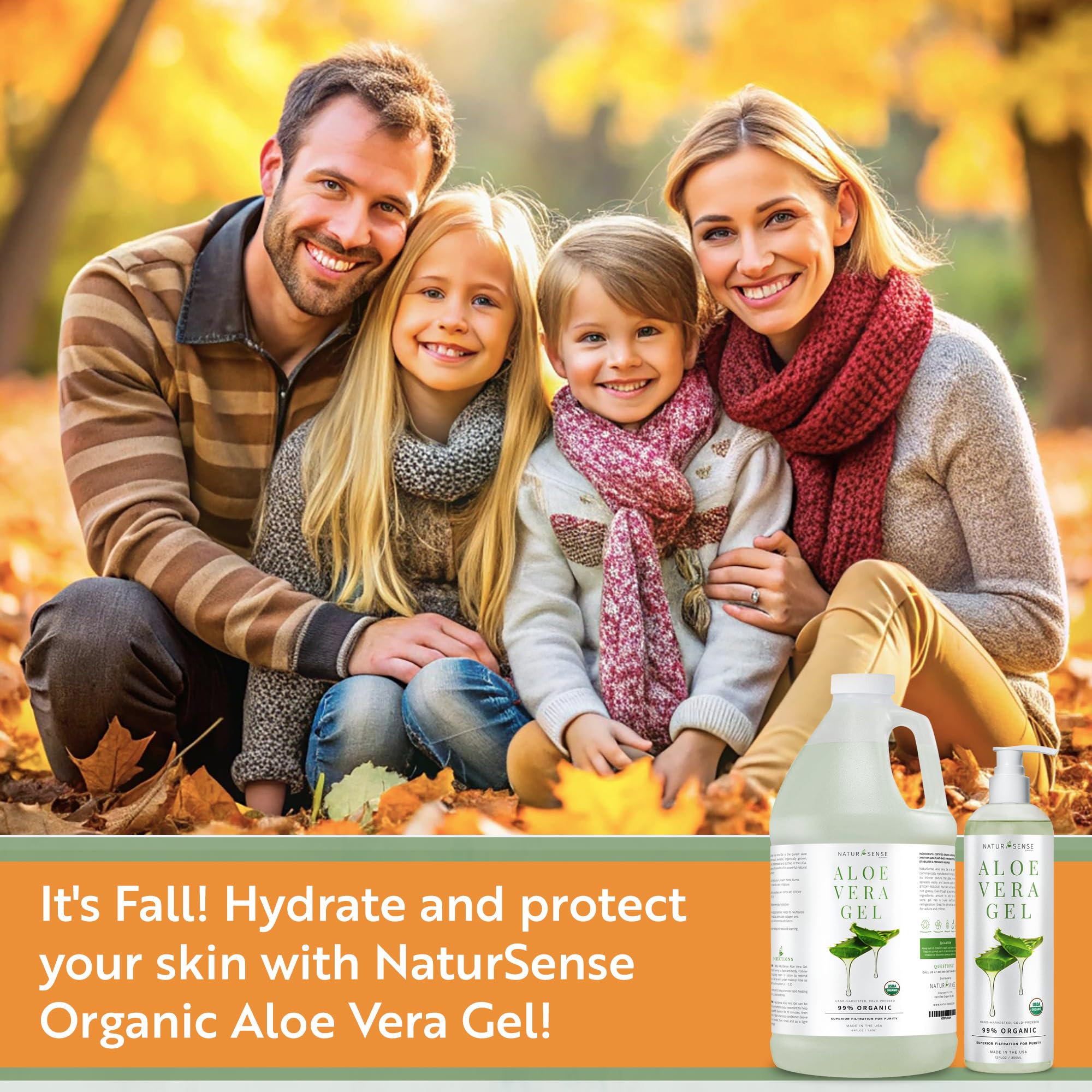 NTRSNS NaturSense Organic Aloe Vera Gel from 100% Pure Aloe. Great for Hair, Scalp, Face, Dry Skin, Acne, Sunburn, Sensitive Skin. Unscented, USDA Certified, 64 oz.