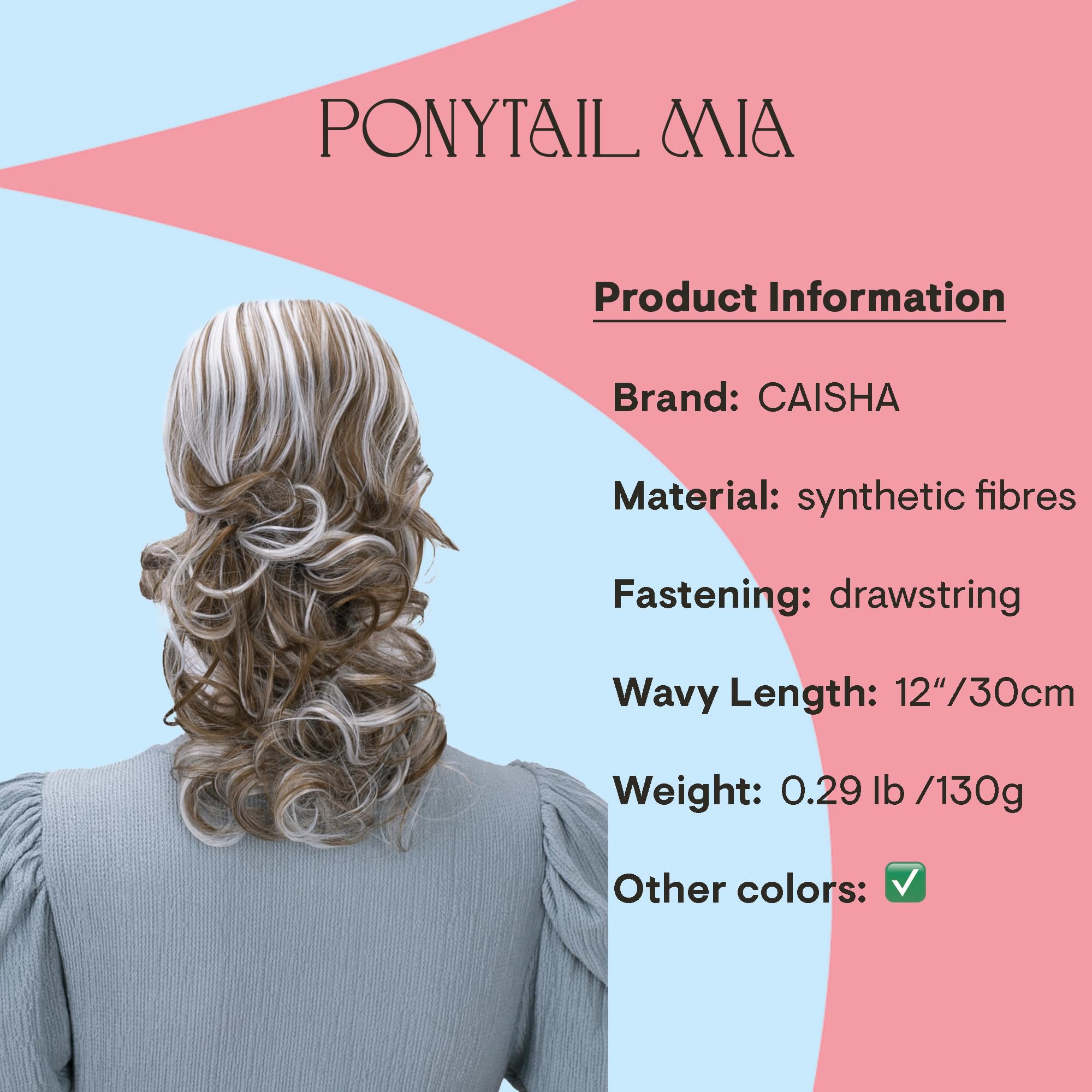 PRETTYSHOP Hair Piece Ponytail Drawstring Extension Wavy Voluminous Nature Looking Heat-Resisting 16 light brown/gray mix # 6Hgray PH222