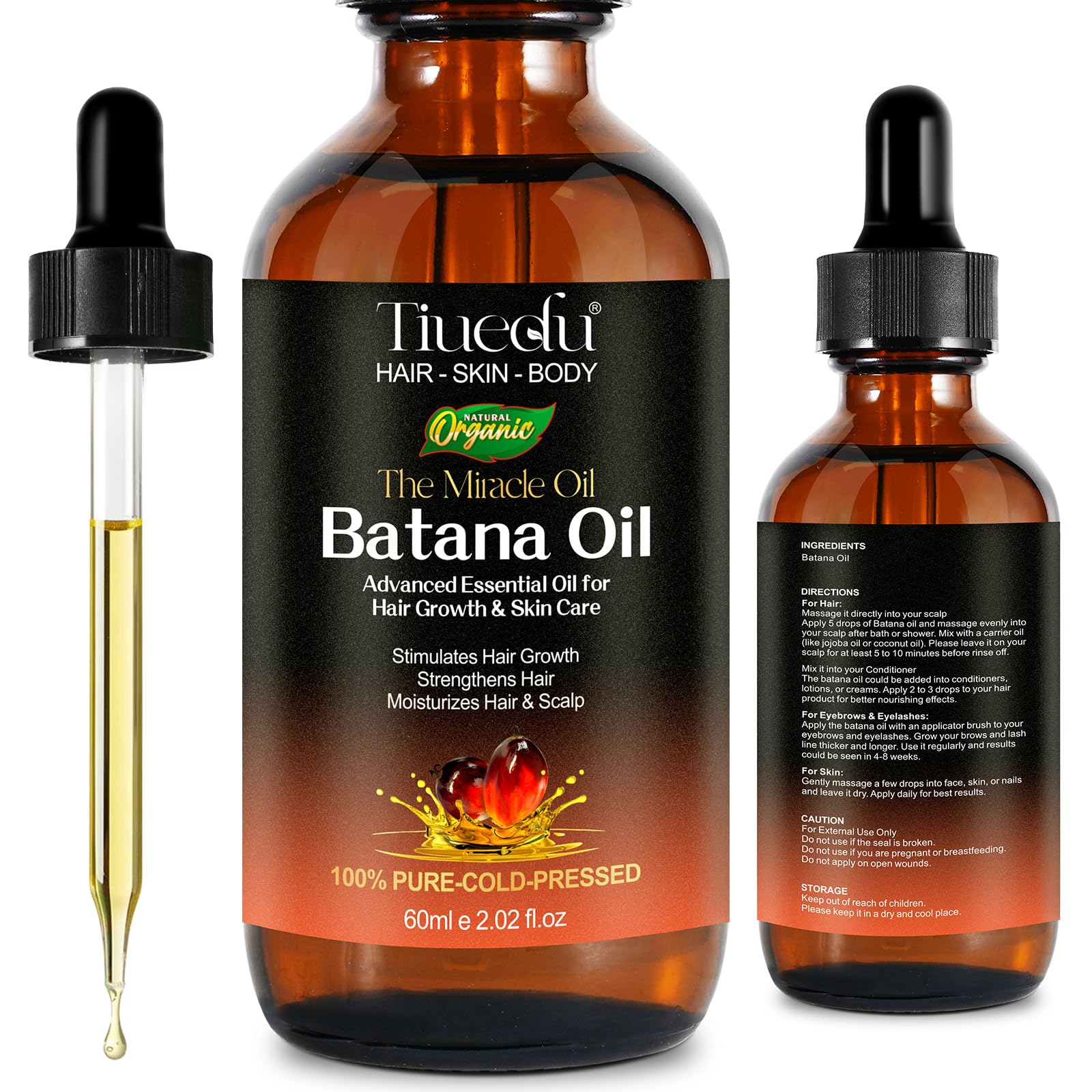 Batana Oil for Hair Growth, Eyelashes & Eyebrows,100% Pure & Natural Organic Batana Oil for Hair Loss, Repair, Moisturizing Massage Oil for Aromatherapy,Carrier Oil, Hair Oil, Body Oil