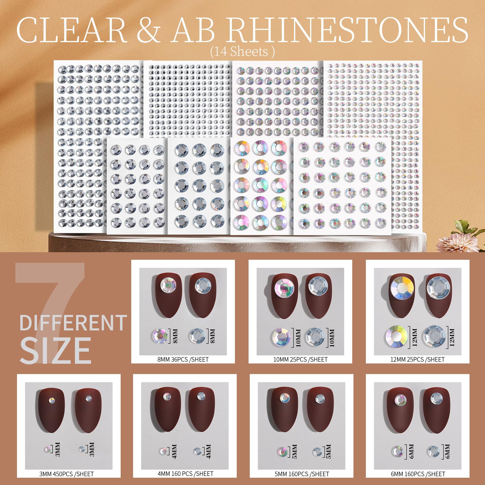 Teenitor Face Gems Hair Gems 2032PCS Self Adhesive Face Rhinestones, Festival Face Jewels Stick on Face Gems for Makeup, Face, Hair, Body in 7 Sizes