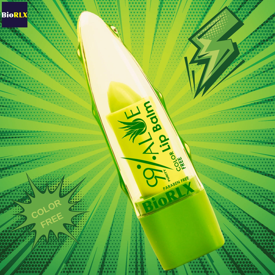 BioRLX 99% Purity Aloe Vera Color-Free Lip Balm - Natural Moisturizing Unisex Lip Care for Hydrated and Radiant Lips (Aloe - Color Free, 0.12 Ounce (Pack of 1))