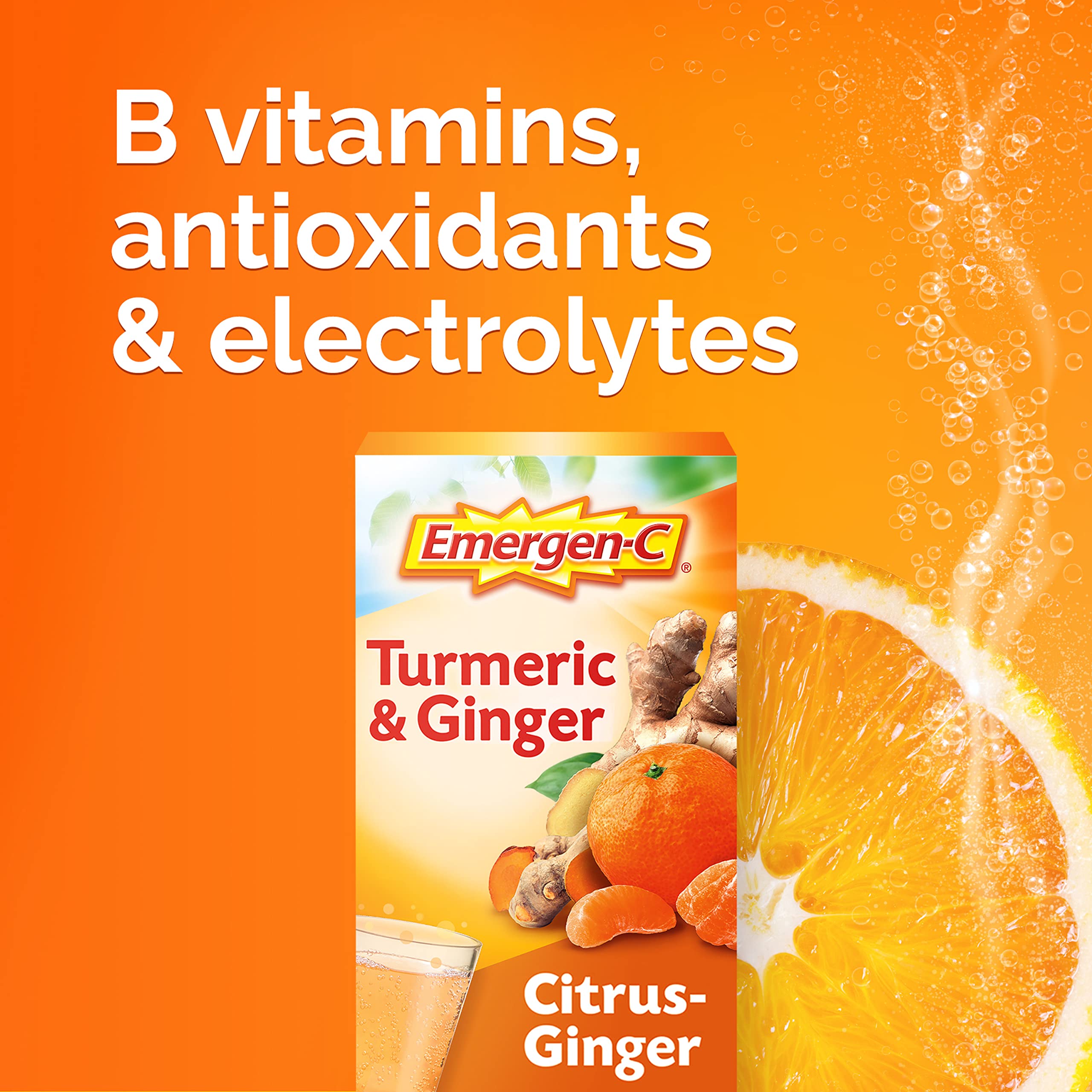 Emergen-C Citrus-Ginger Fizzy Drink Mix, Turmeric and Ginger, Immune Support, Natural Flavors with High Potency Vitamin C, 18 Count