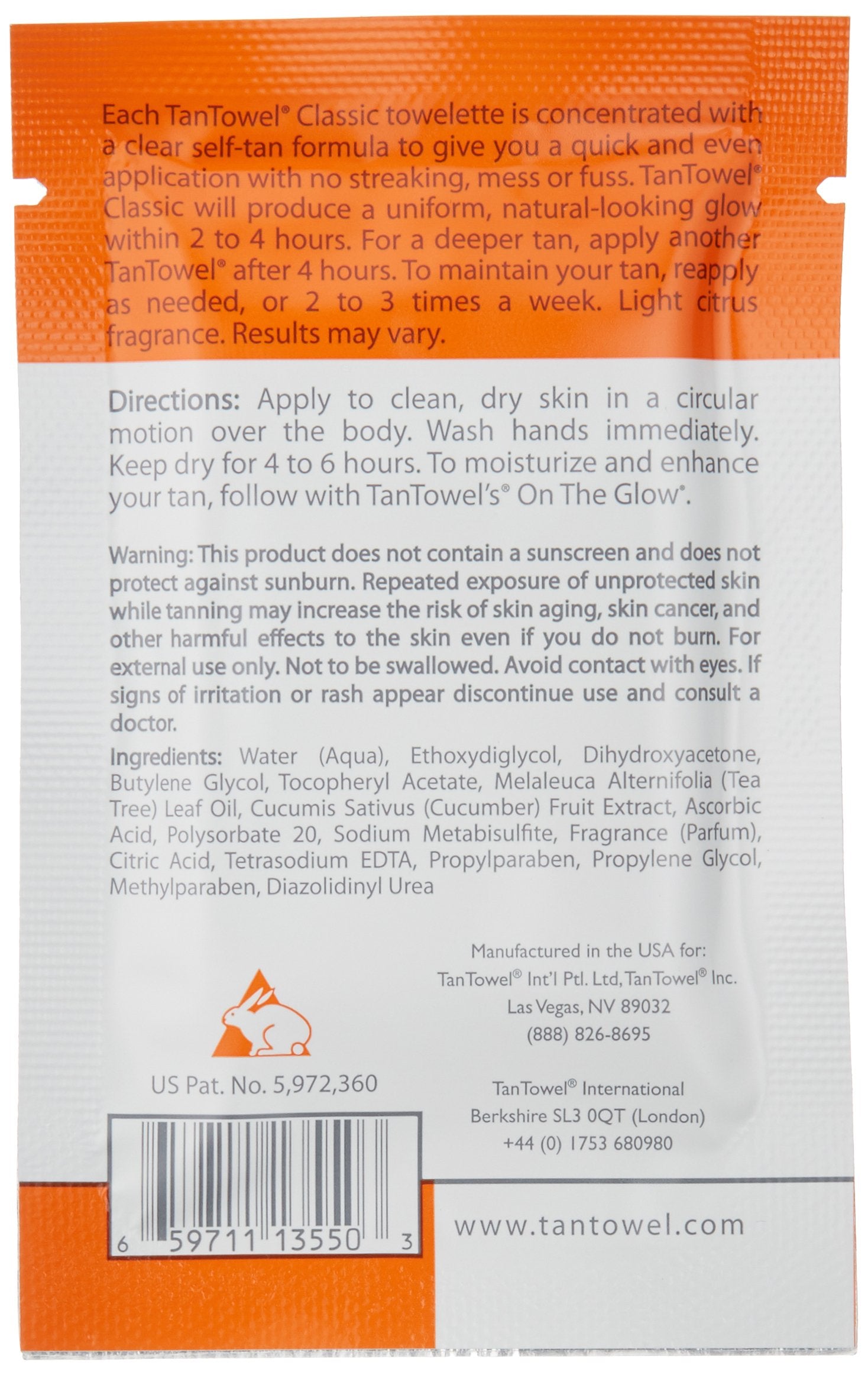 Tan Towel Half Body Towelettes, Classic 0.25 Fl. Oz. (Pack of 10)