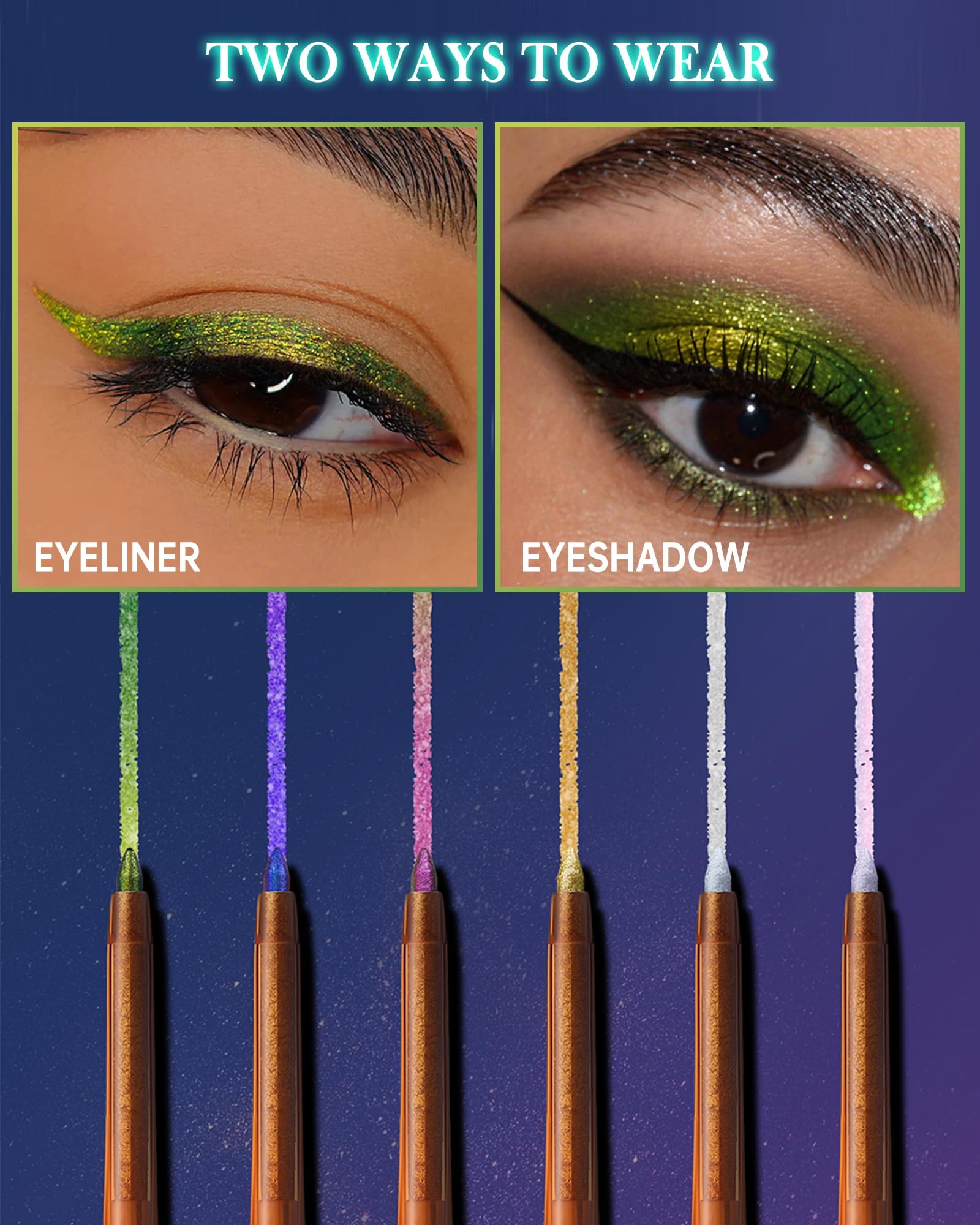 Metallic Multichrome Eyeliner Pencil, Pink Glitter Eyeliner Gel Eye Liner Pencils, Waterproof Smudge-proof Longwear, Multi-Use Sharpenable Colored Eyeliner Eyeshadow Makeup Pen, Delineador De Ojos-03