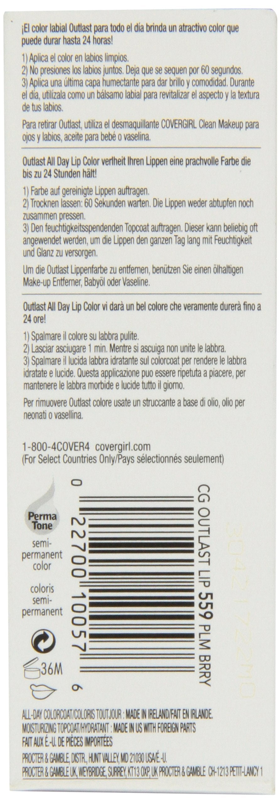 CoverGirl Outlast All Day Two Step Lipcolor, Plum Berry 559, 0.13 Ounce