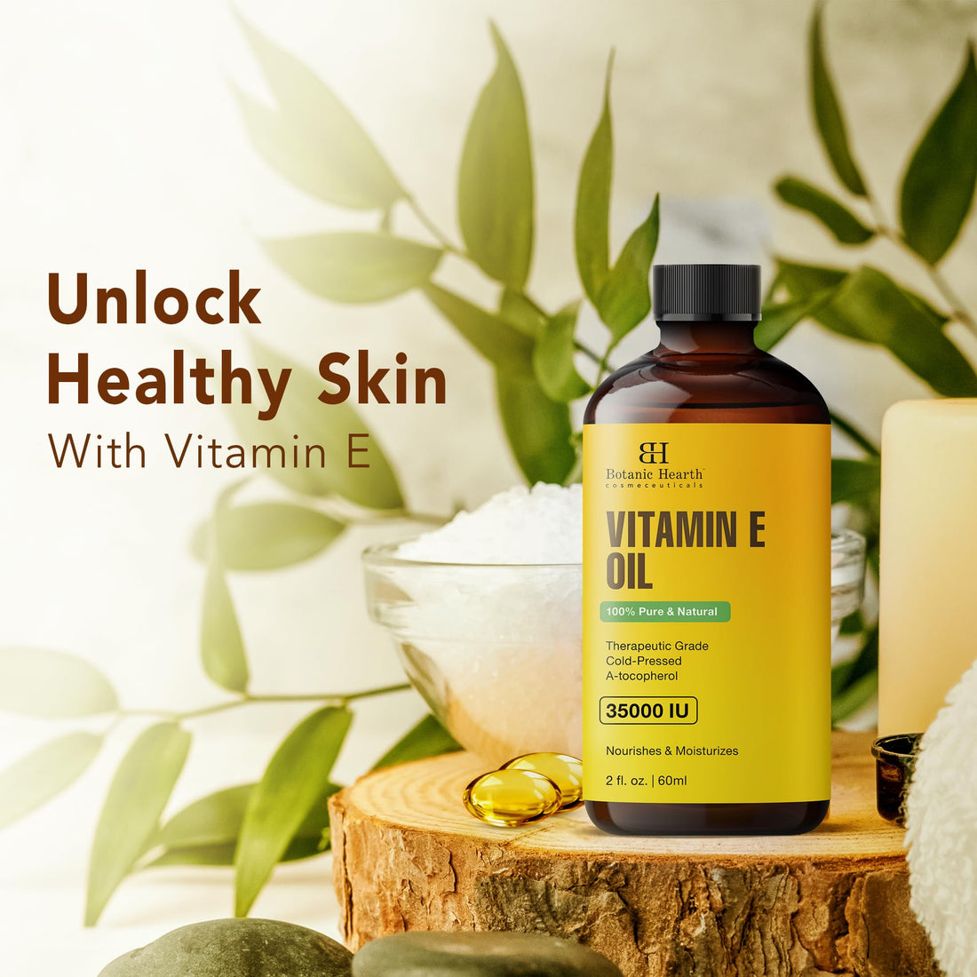 Botanic Hearth Vitamin E Oil | 100% Pure and Natural oil for Growth of Nails, Hair, Eyebrows & Eyelashes | 35,000 IU | Hair & Body Oil with Eyebrow & Eyelash Brush| 2 Fl Oz Set of 2