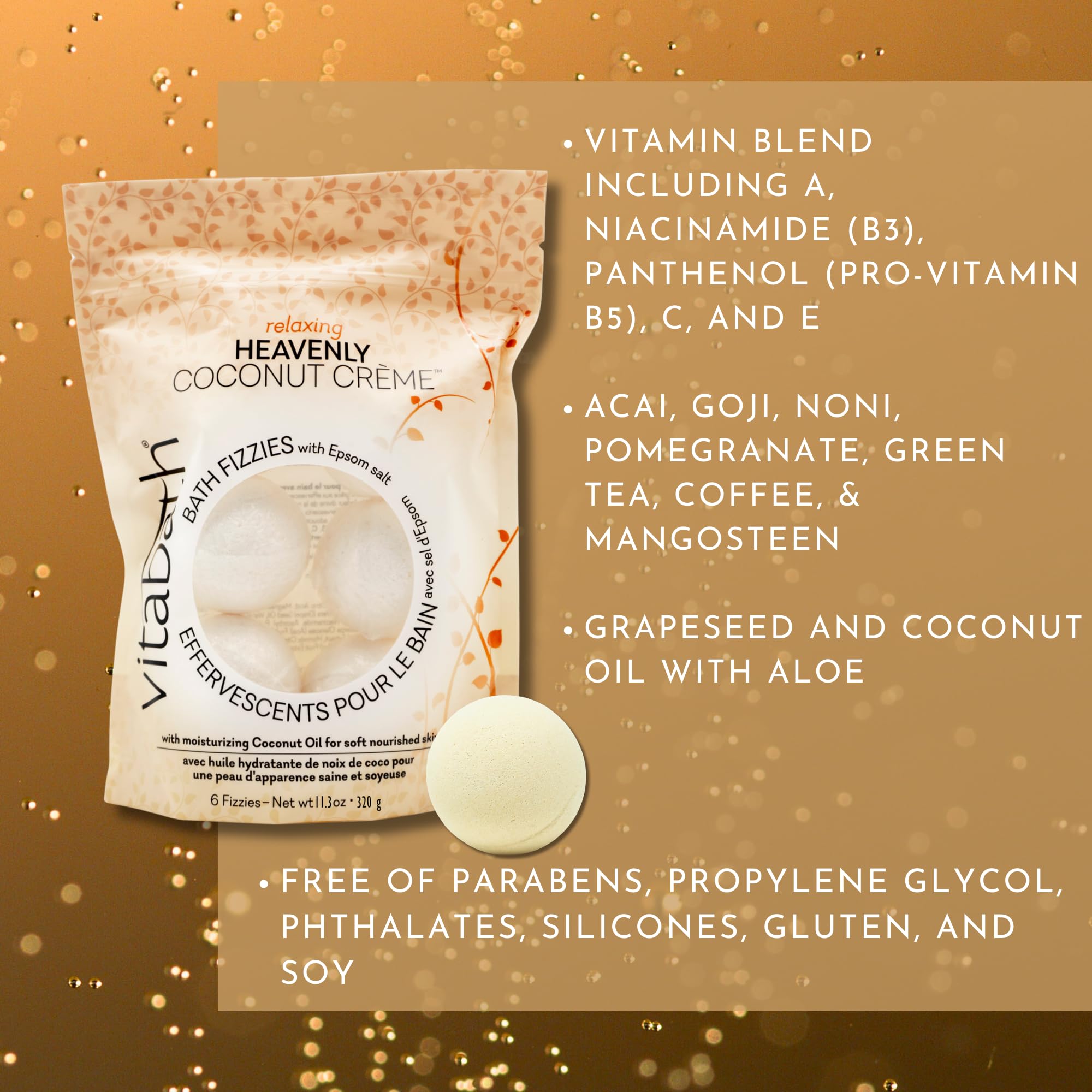 Vitabath Bath Fizzies, Heavenly Coconut Creme, 10 Ounce